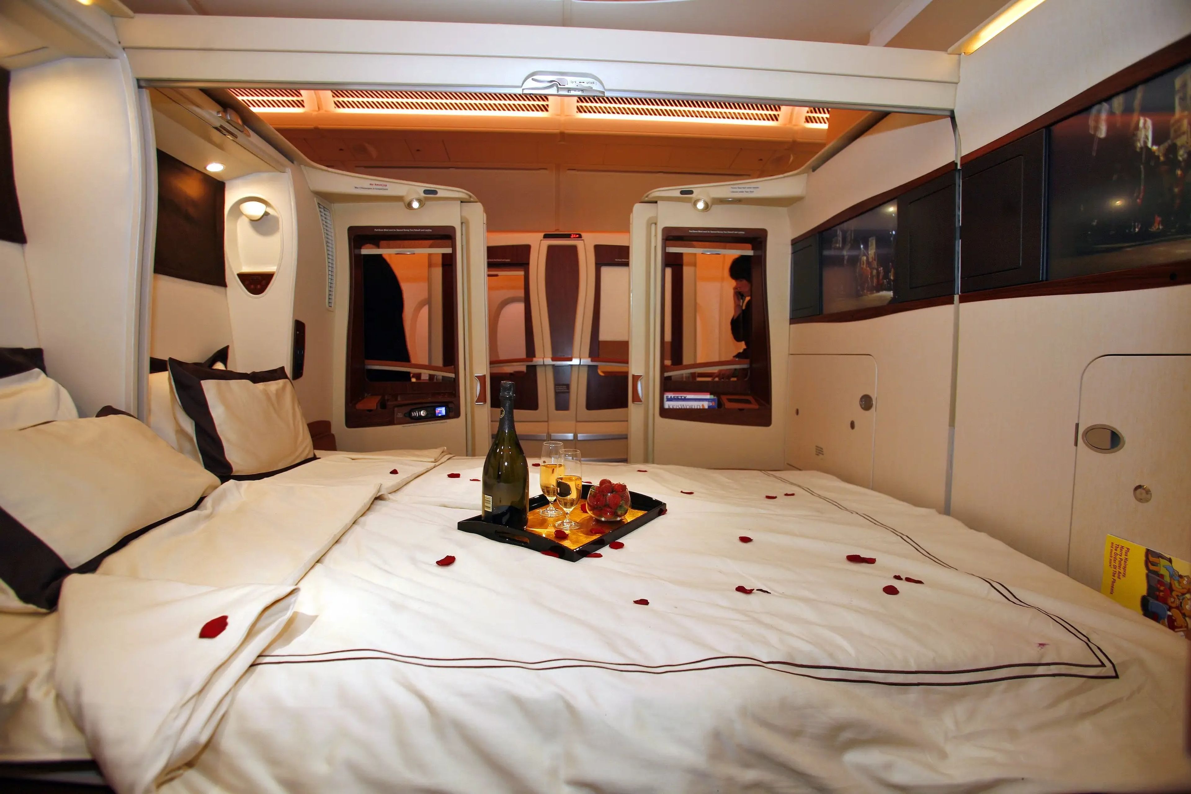 La suite de una pareja en un Airbus A380 de Singapore Airlines.
