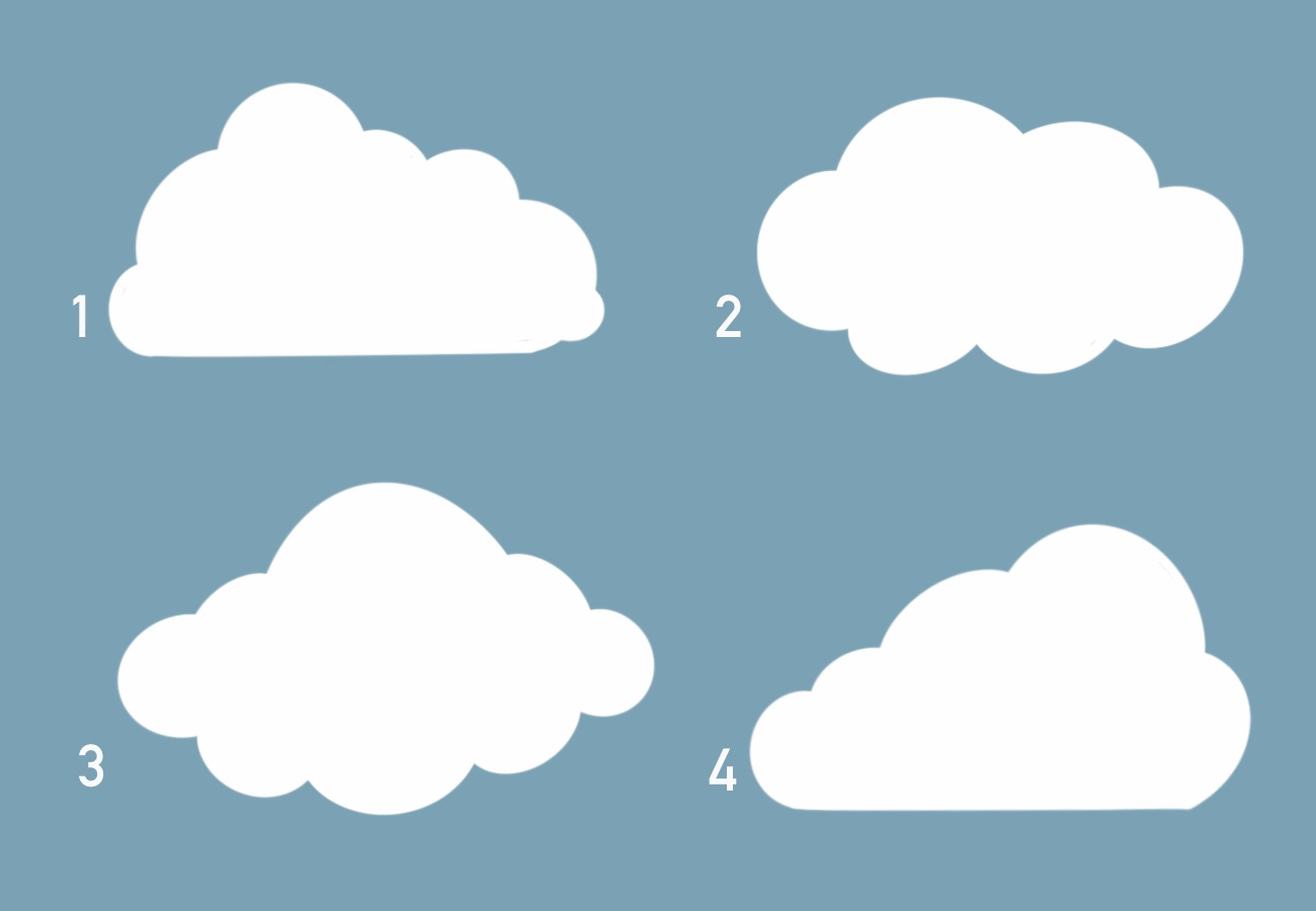 Test visual de personalidad cuatro nubes sobre fondo azul