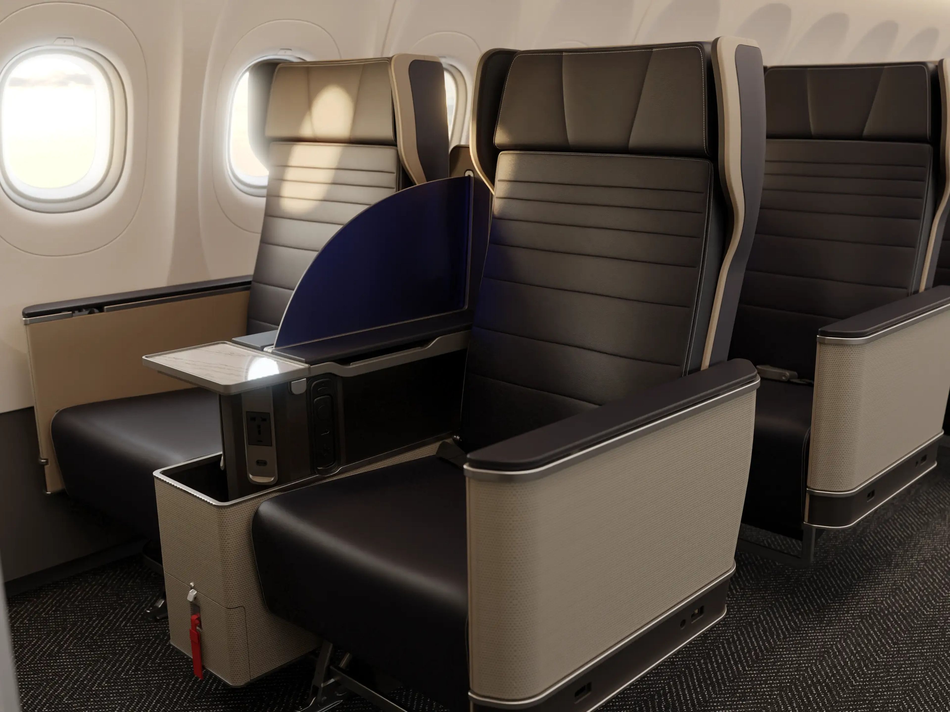 Los nuevos asientos de primera clase de United Airlines.