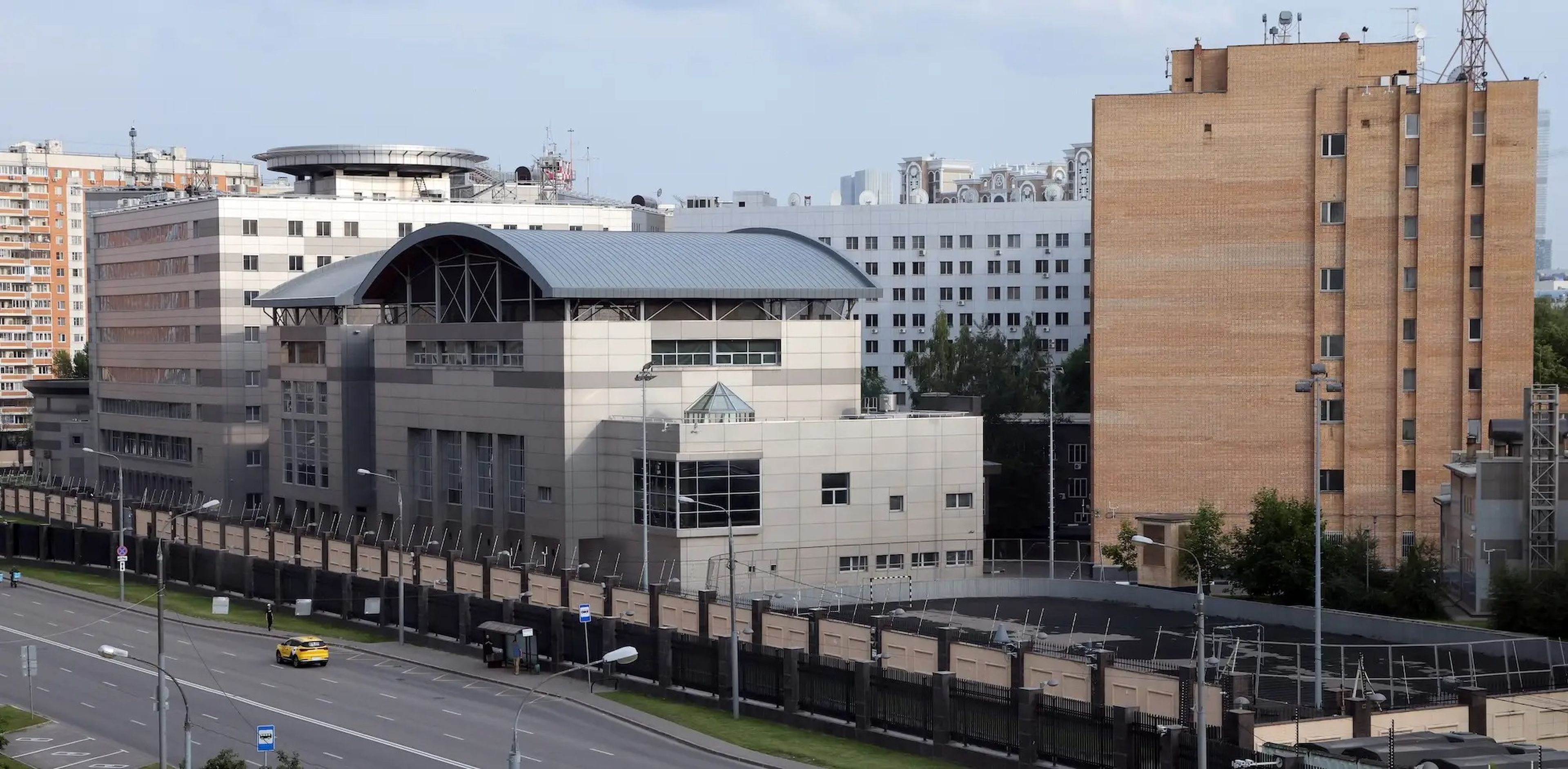 Vista aérea del edificio de la Dirección General del Estado Mayor de las Fuerzas Armadas, también conocido como GRU, en Moscú, Rusia.