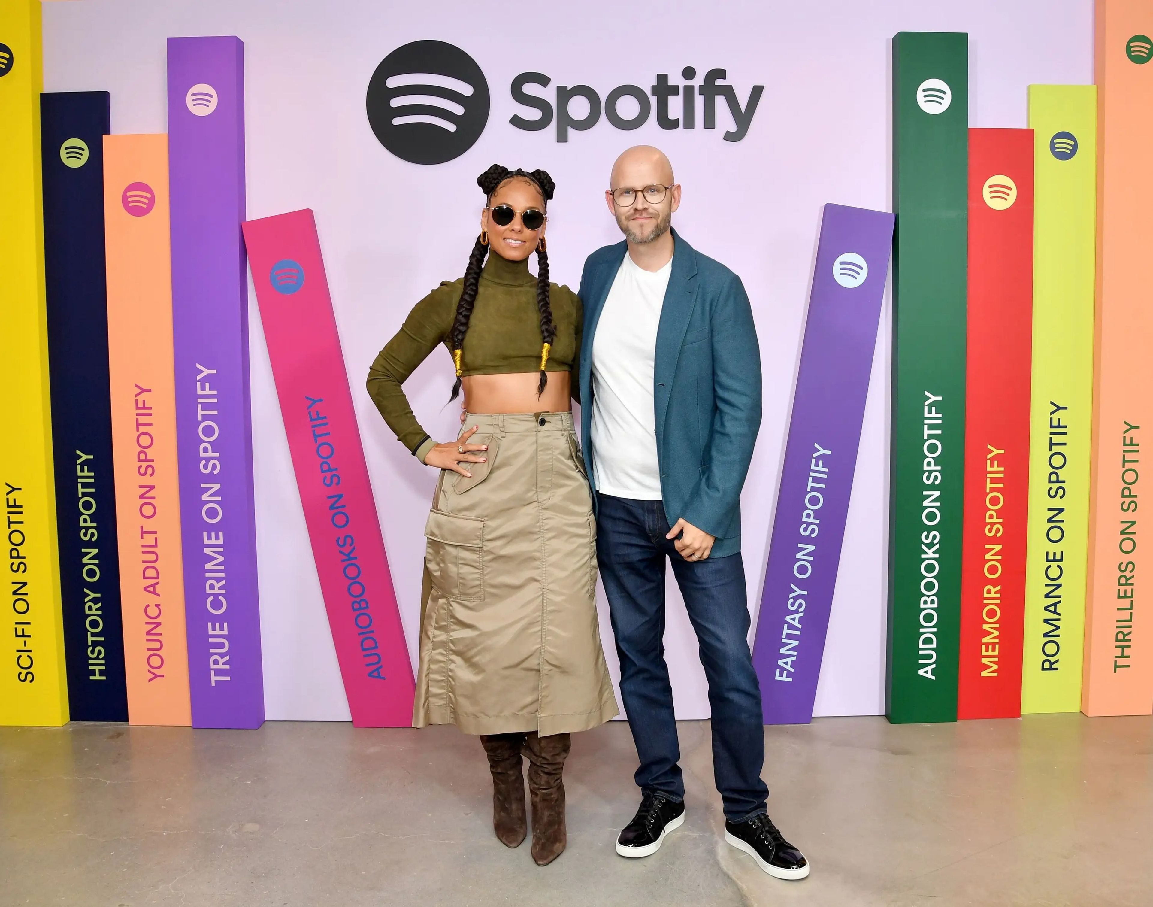 Alicia Keys y Daniel Ek en el evento The Future of Audiobooks con Spotify 2023 en Nueva York en octubre.