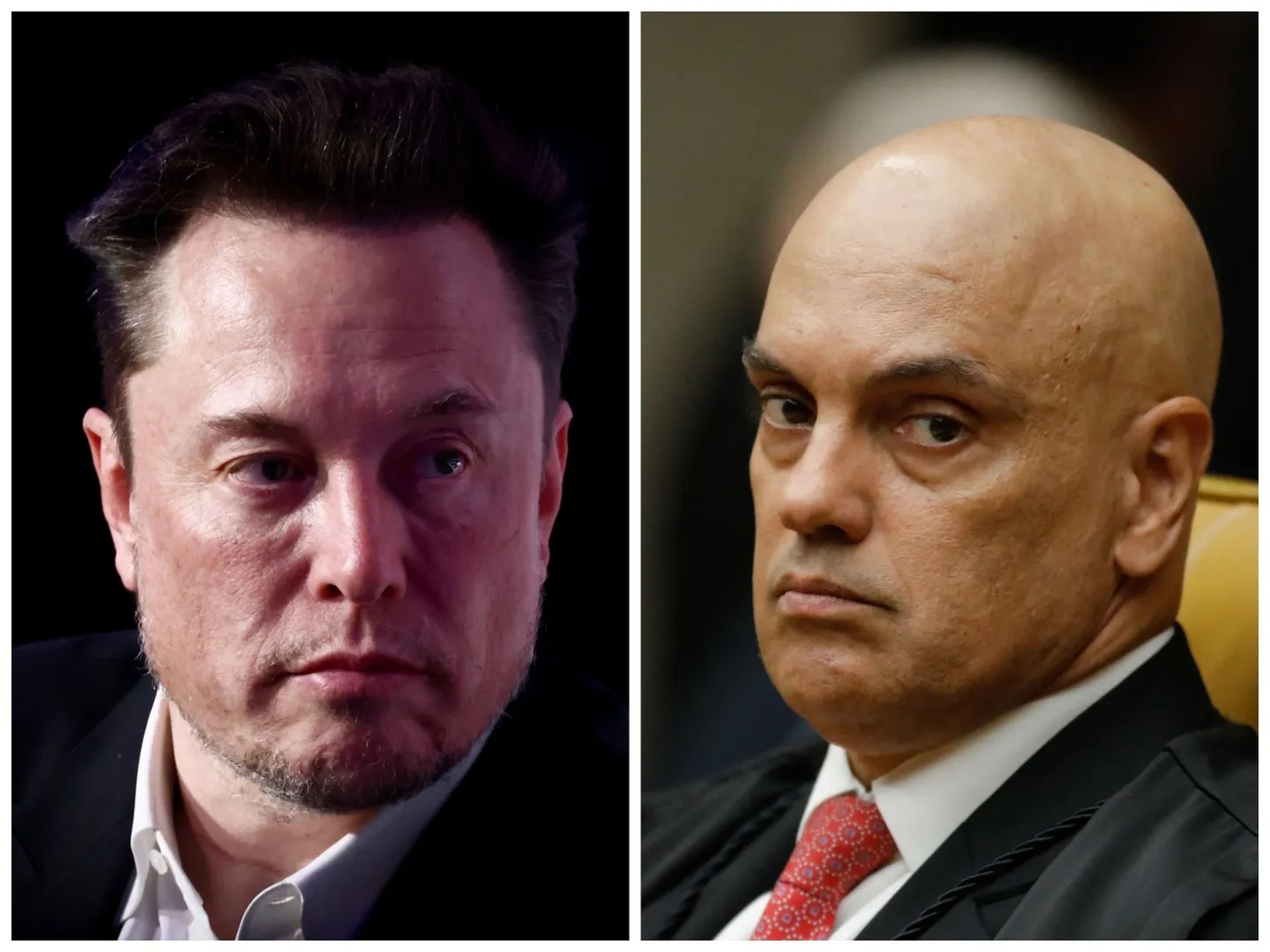 A composite image of Elon Musk and Justice Alexandre de Moraes.