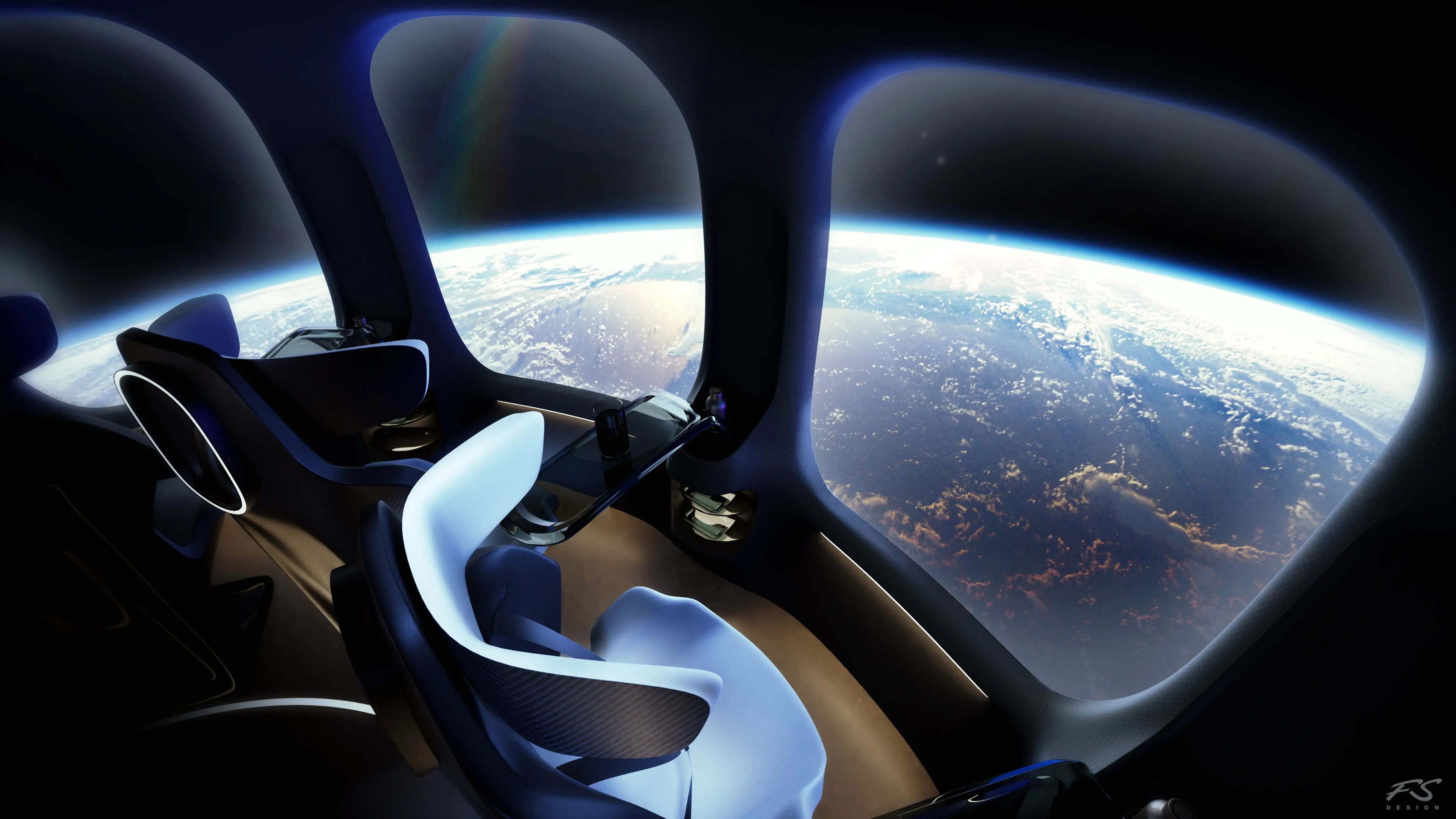 A generated image shows the view of the earth from the inside of a Halo Space capsule