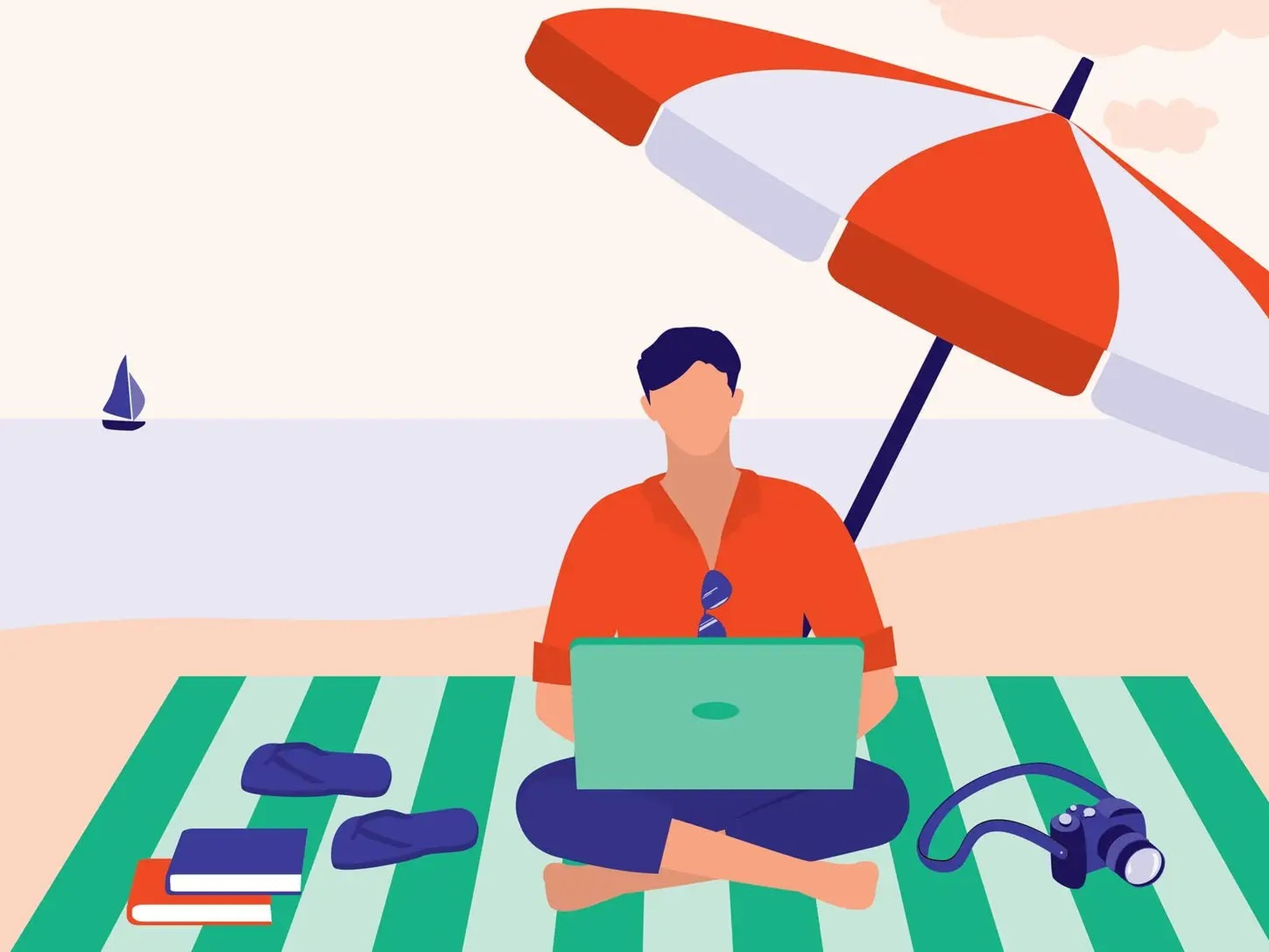Illustration of a remote worker on holiday