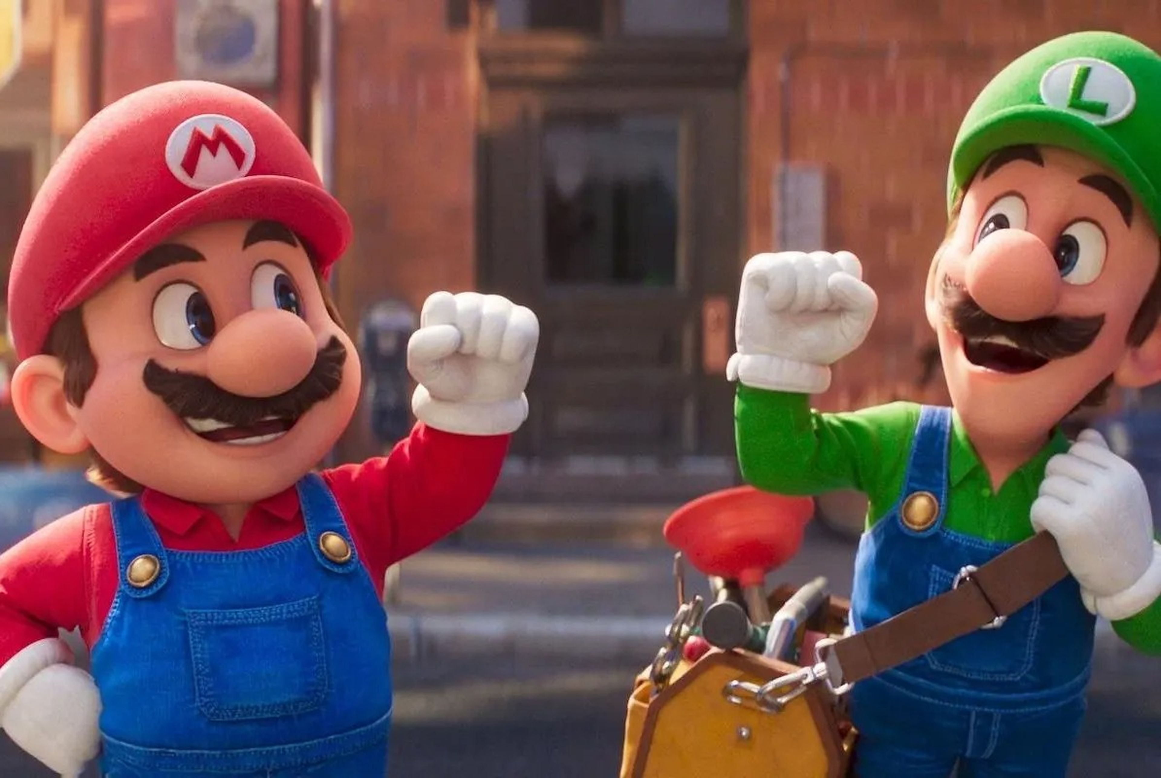 Mario and luigi holding up their fists