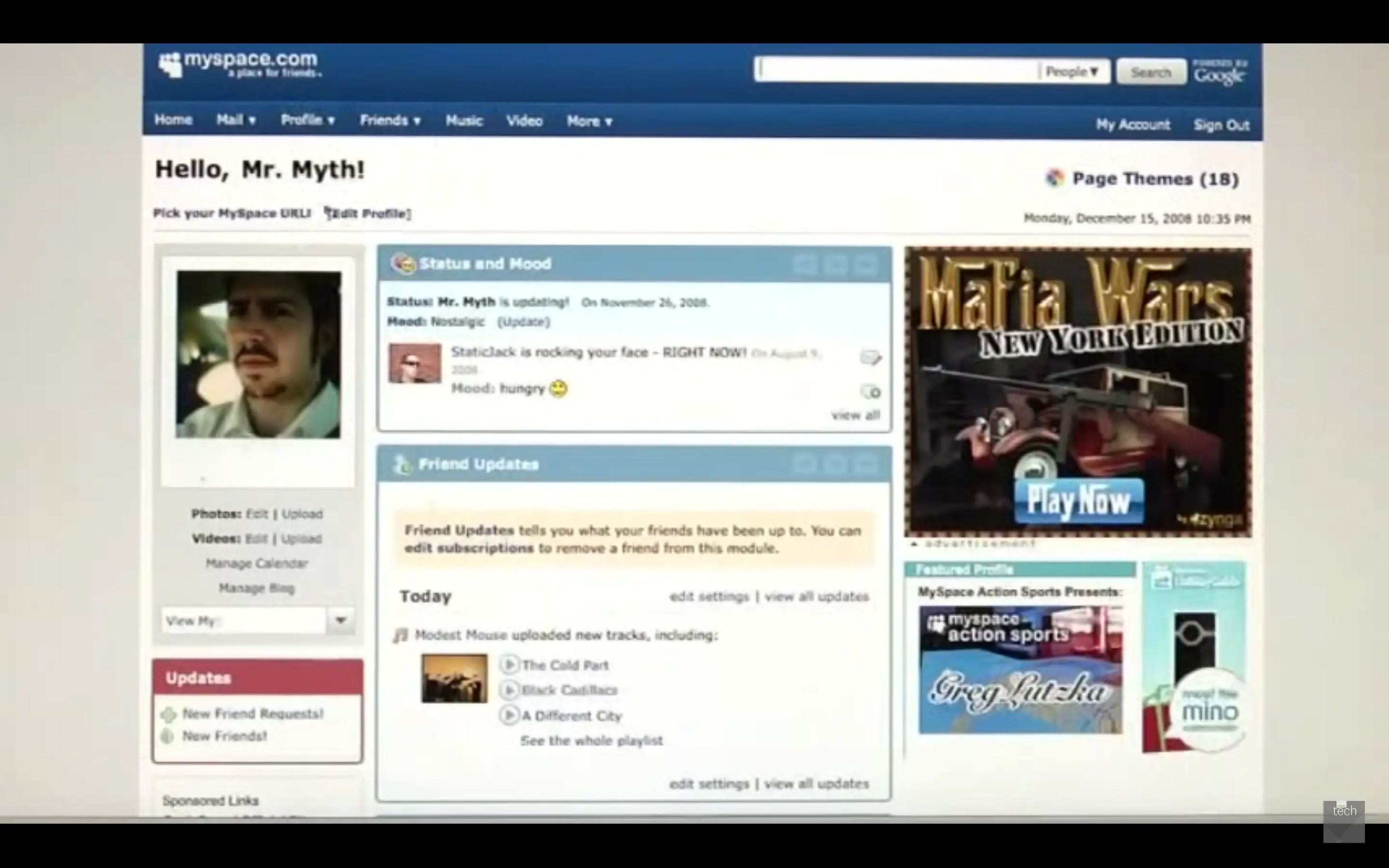 Una captura de pantalla de un perfil de Myspace en el año 2009.