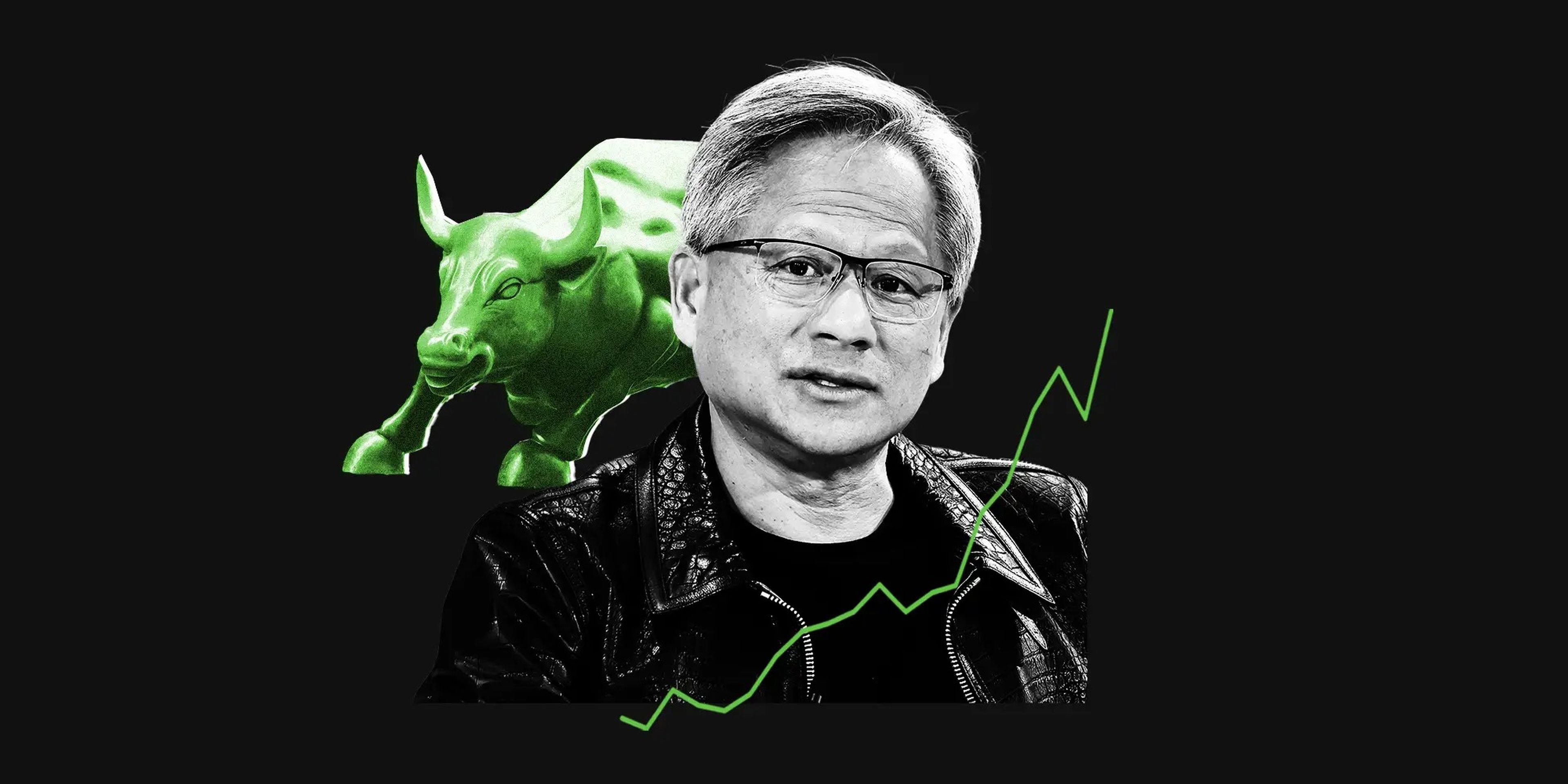 nvidia stock bull chart jensen huang graphic wide