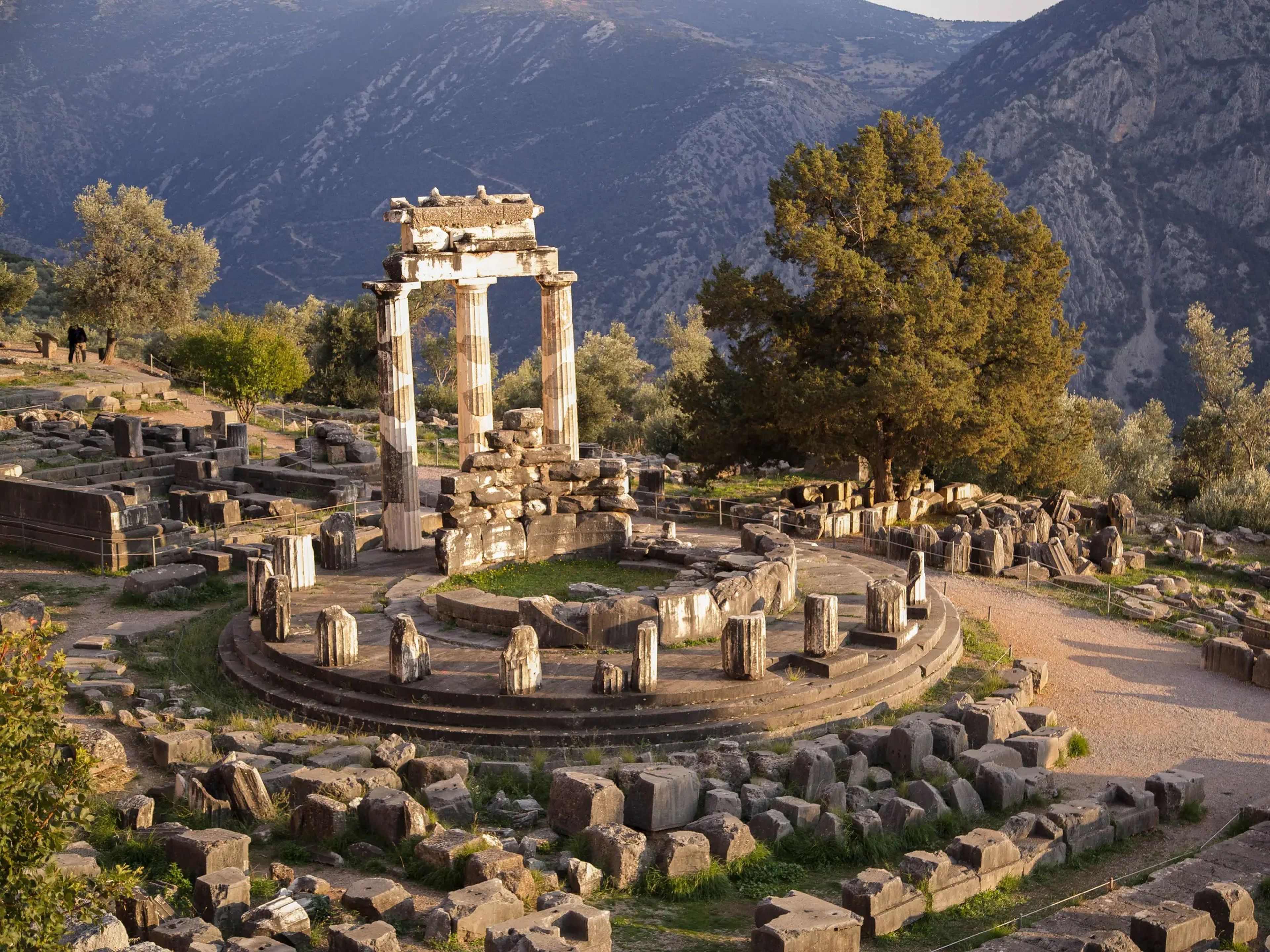 overhead shot of delphi monument in mainland greece