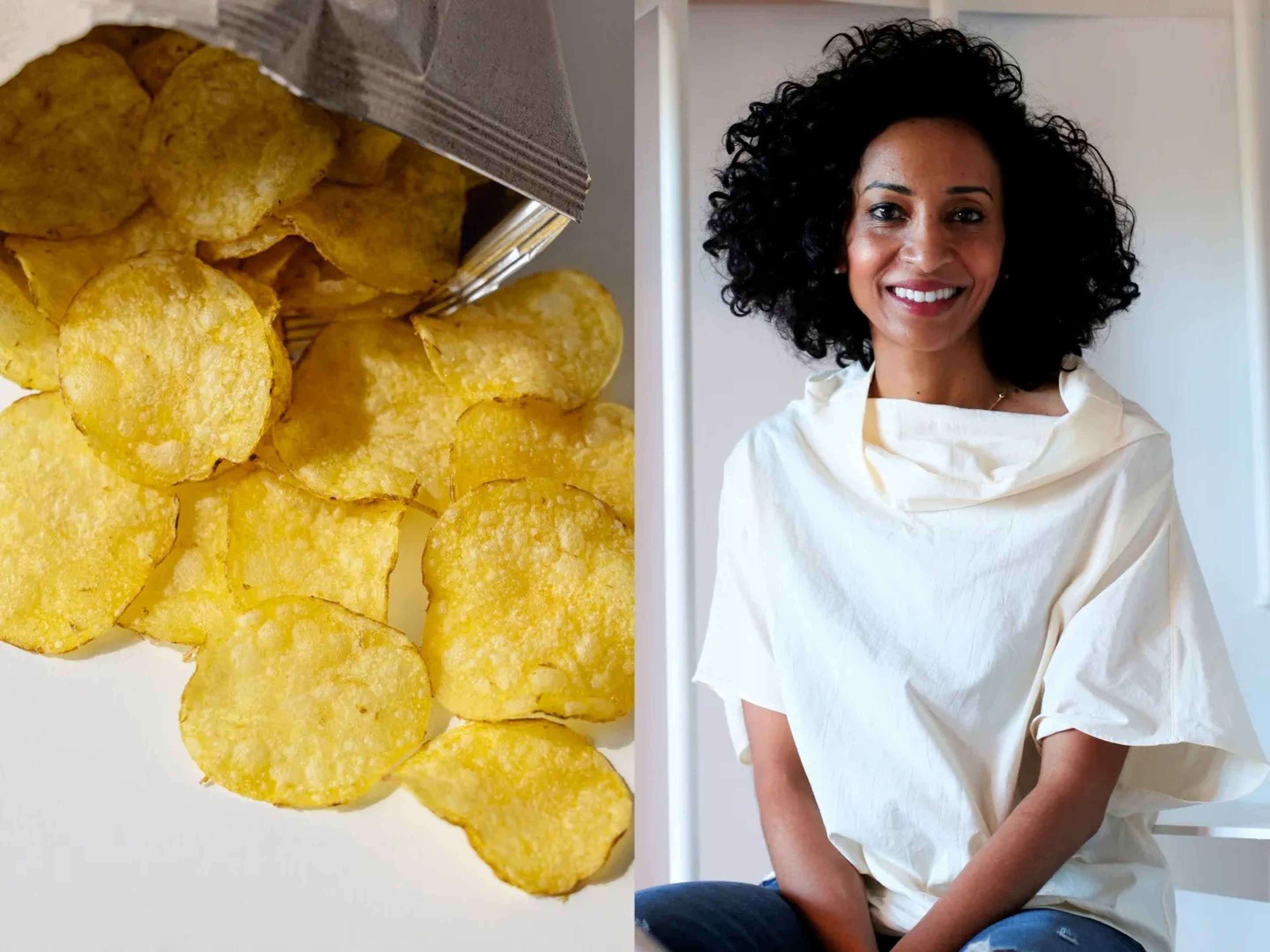 Potato chips (left) Linia Patel (right)