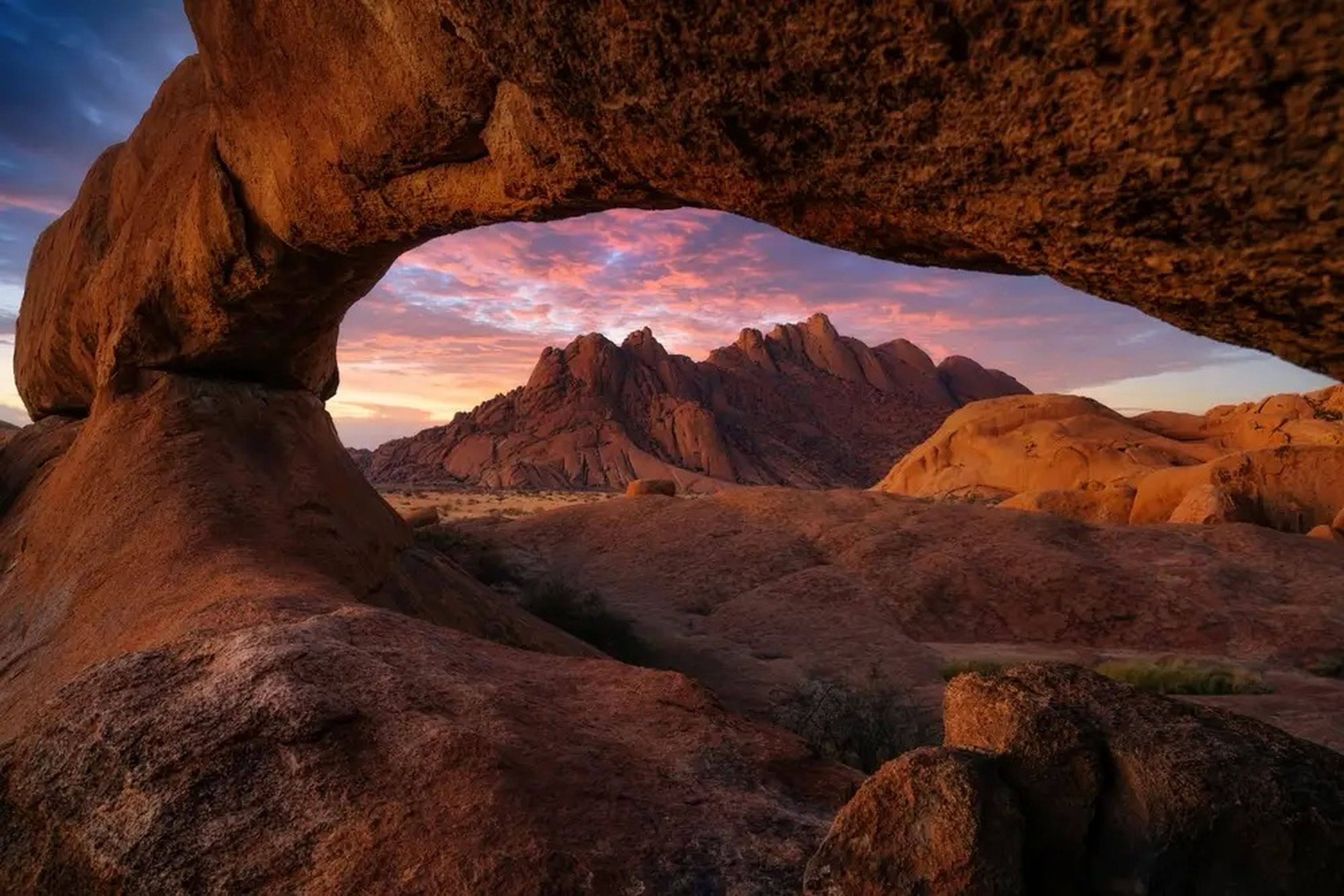 Rock arch at sunset in Spitzkoppe, Namibia, Africa.