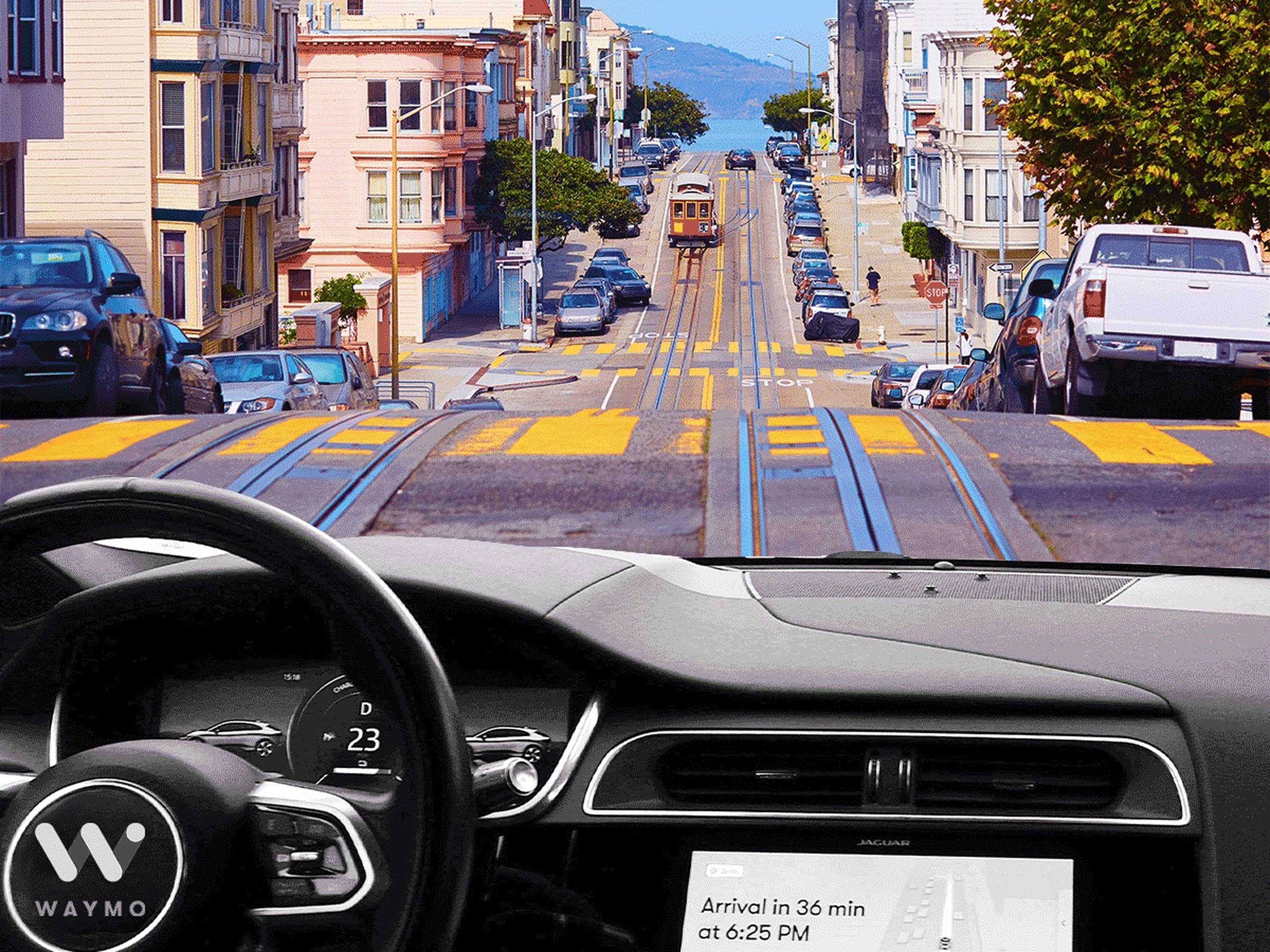 a self driving car through SF