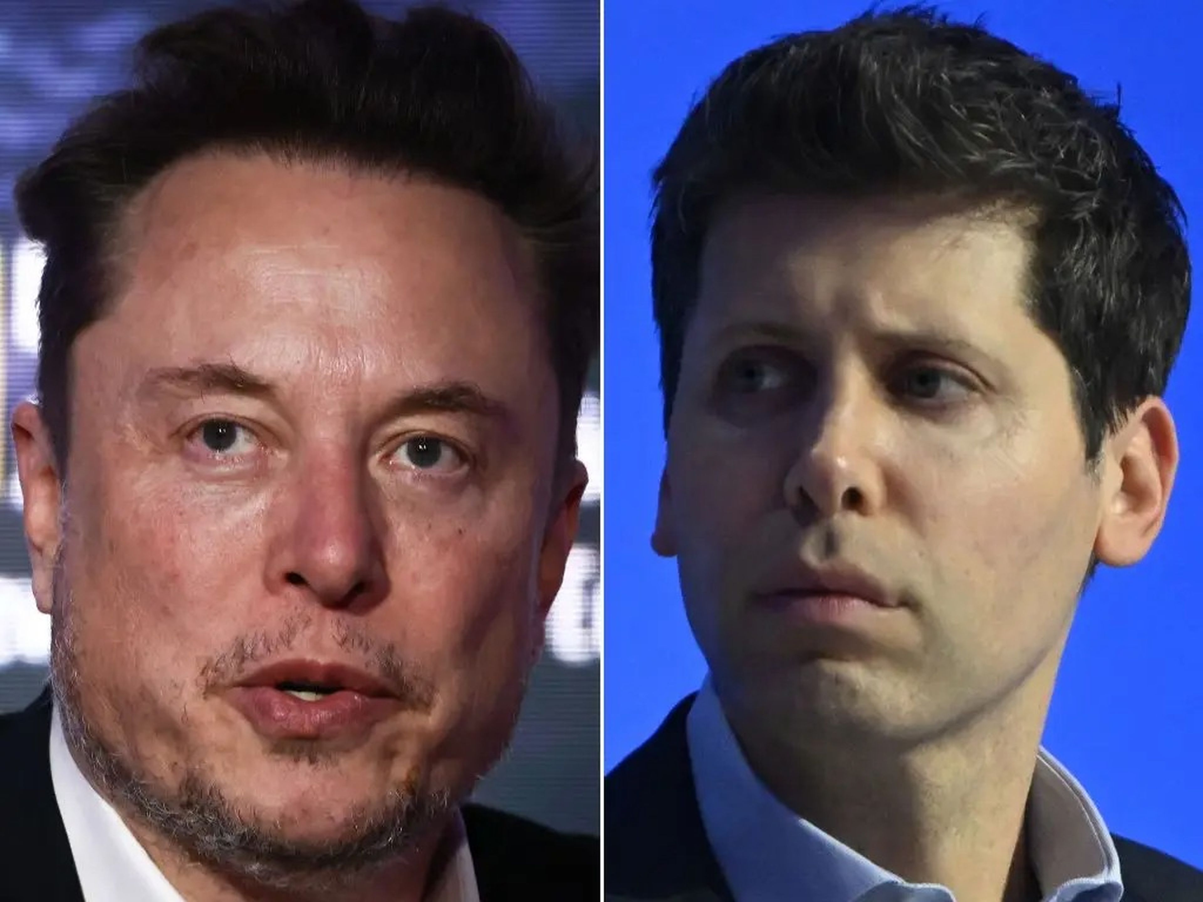 Tesla CEO Elon Musk (left) and OpenAI CEO Sam Altman (right).