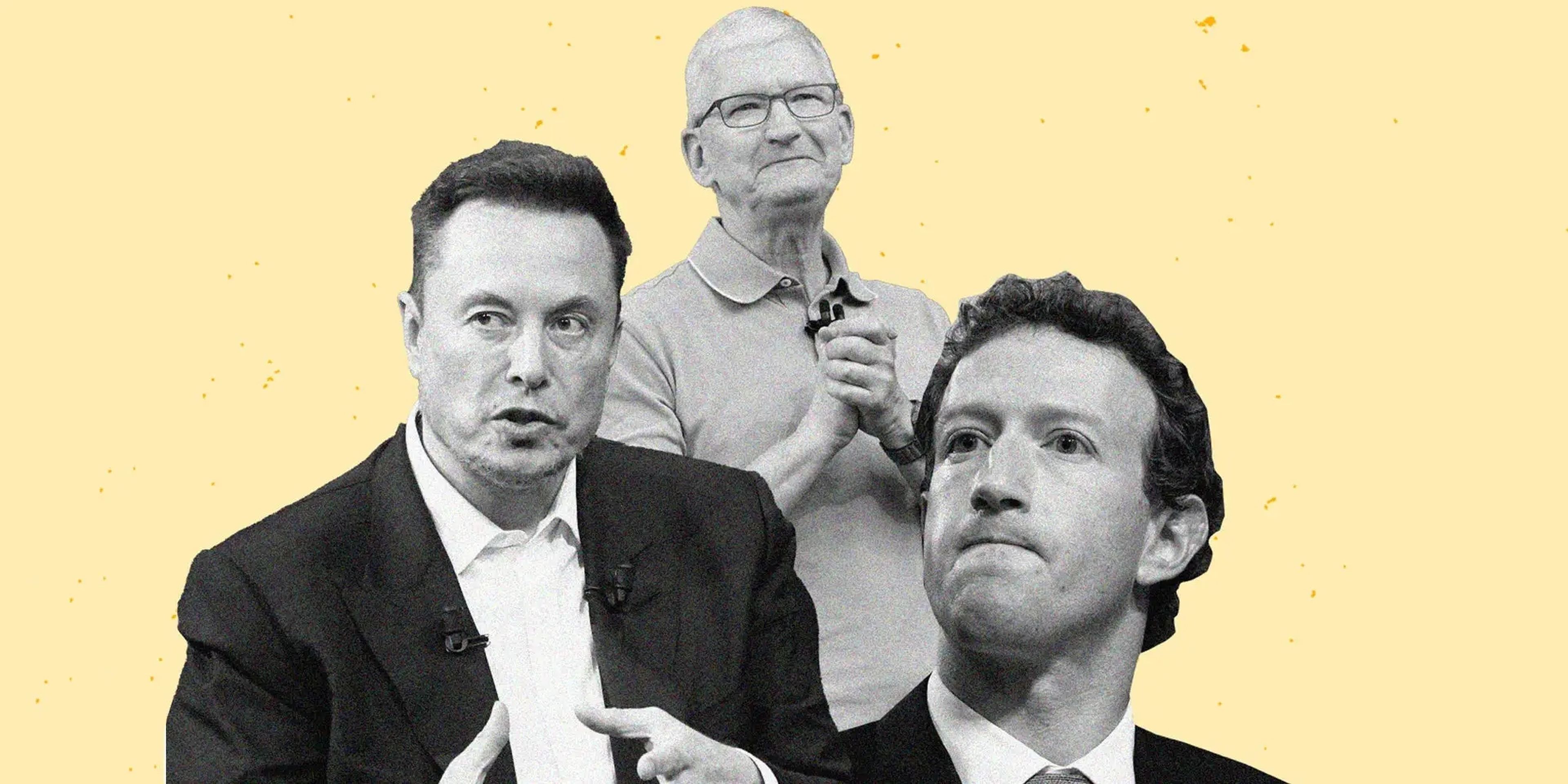 Tim Cook, Elon Musk y Mark Zuckerberg