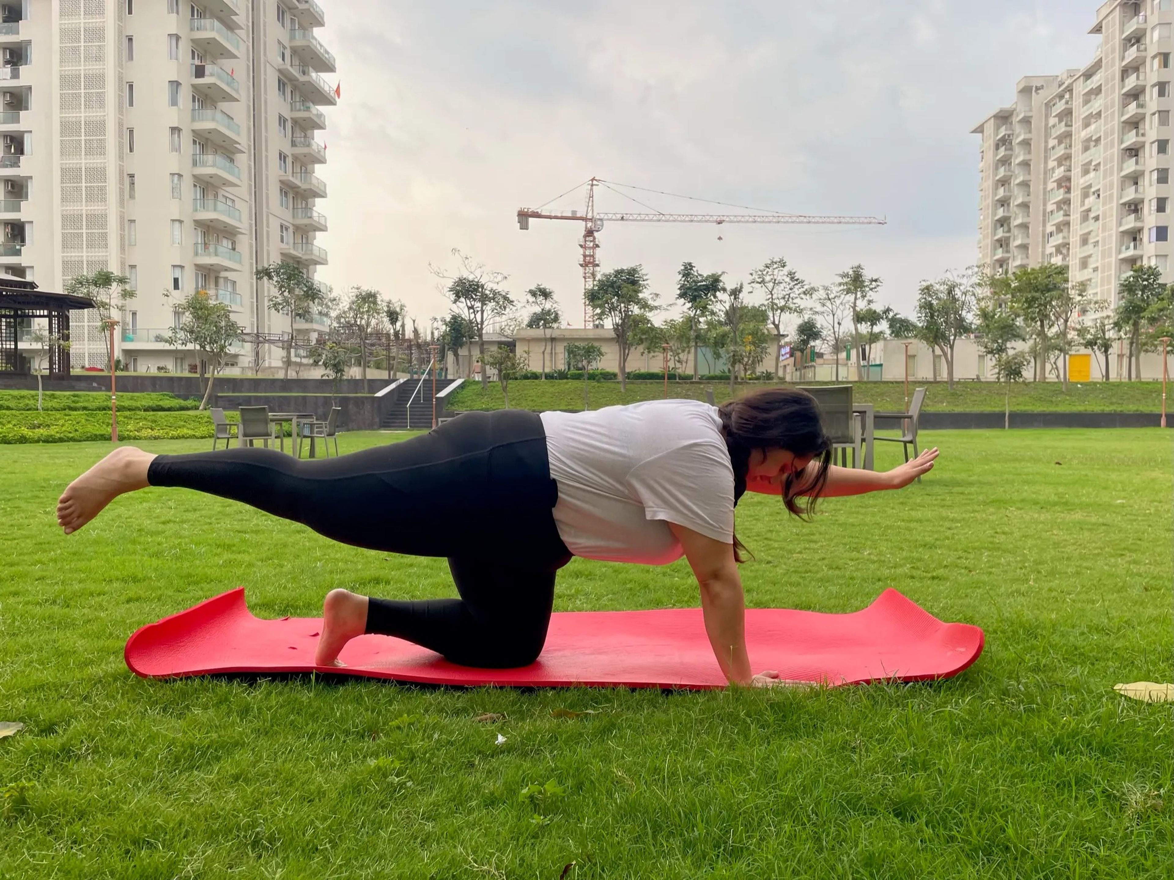 Varisha Tariq practicing on her mat.