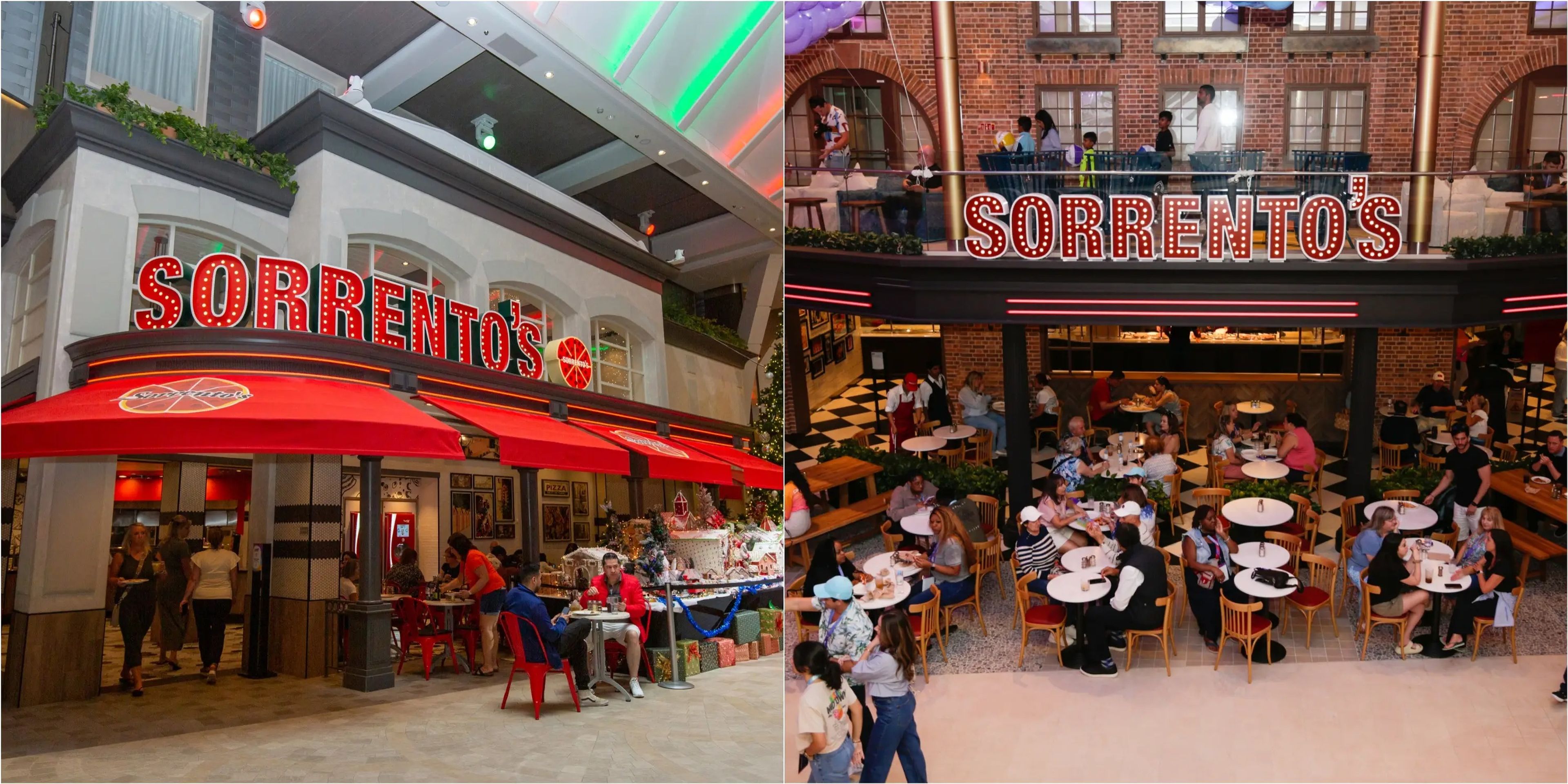 Wonder of the Seas (izquierda) e Icon of the Seas (derecha) disponen de Sorrento's, una pizzería gratuita para llevar.