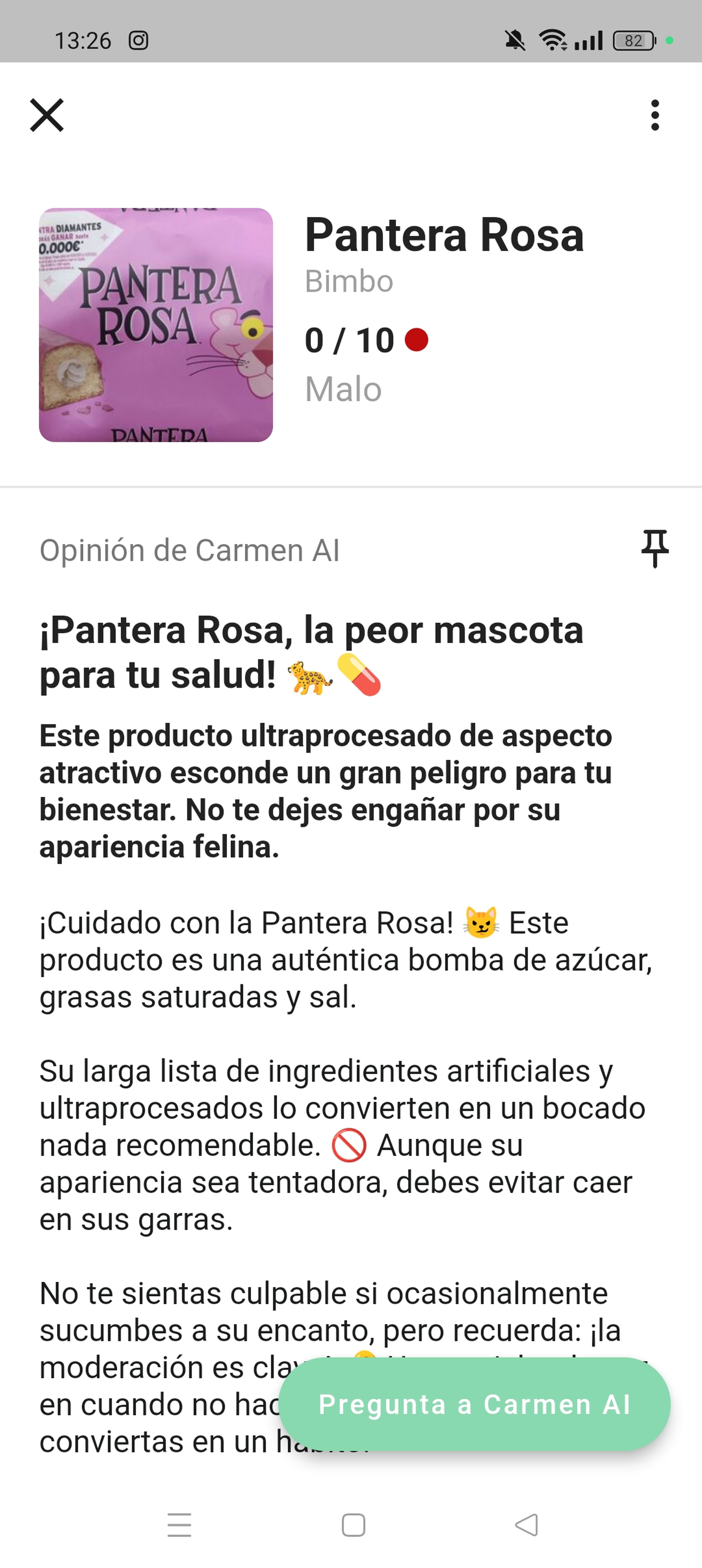 Carmen AI análisis de ingredientes