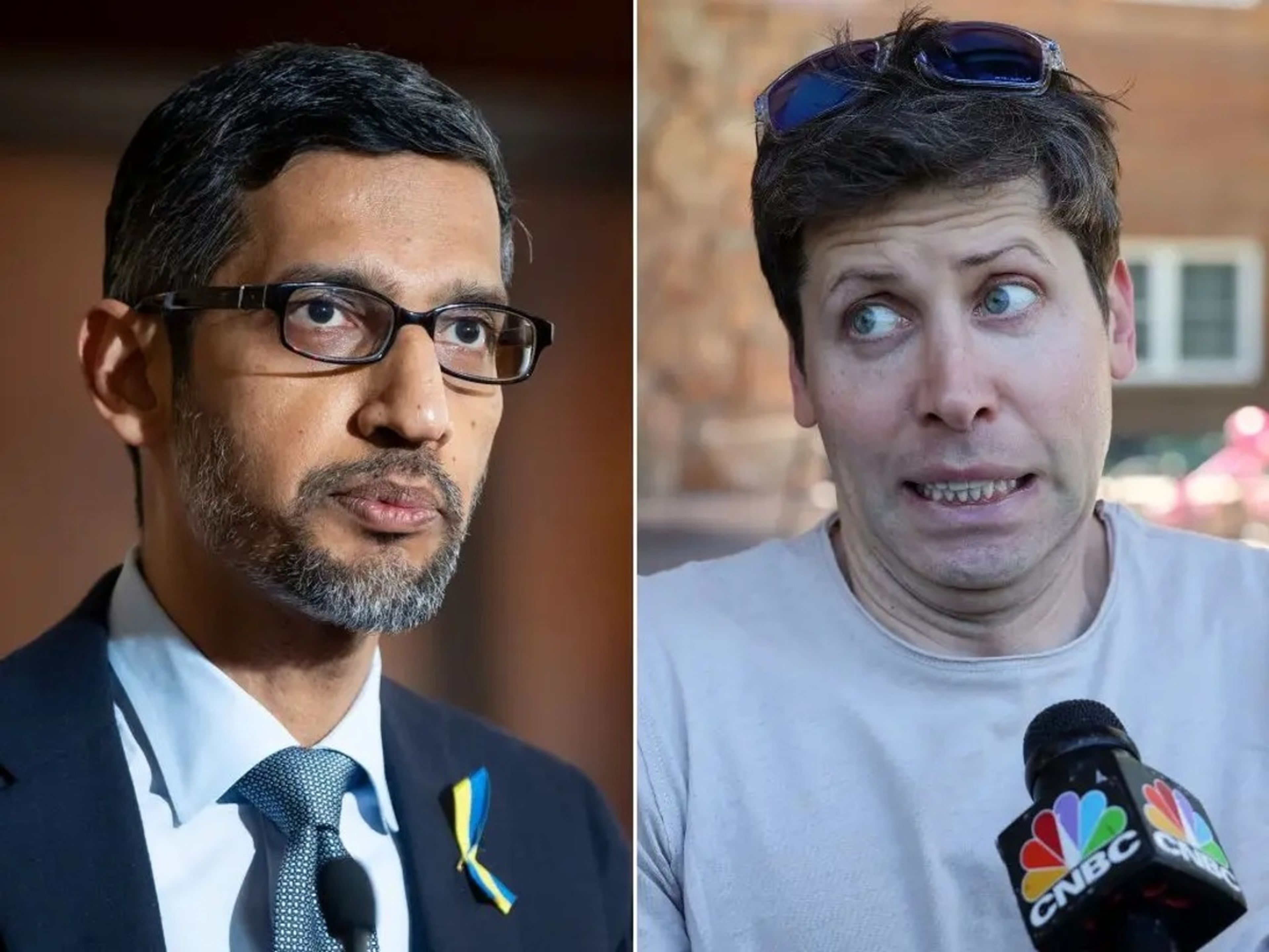 El CEO de Google, Sundar Pichai (izquierda), y el CEO de OpenAI, Sam Altman.