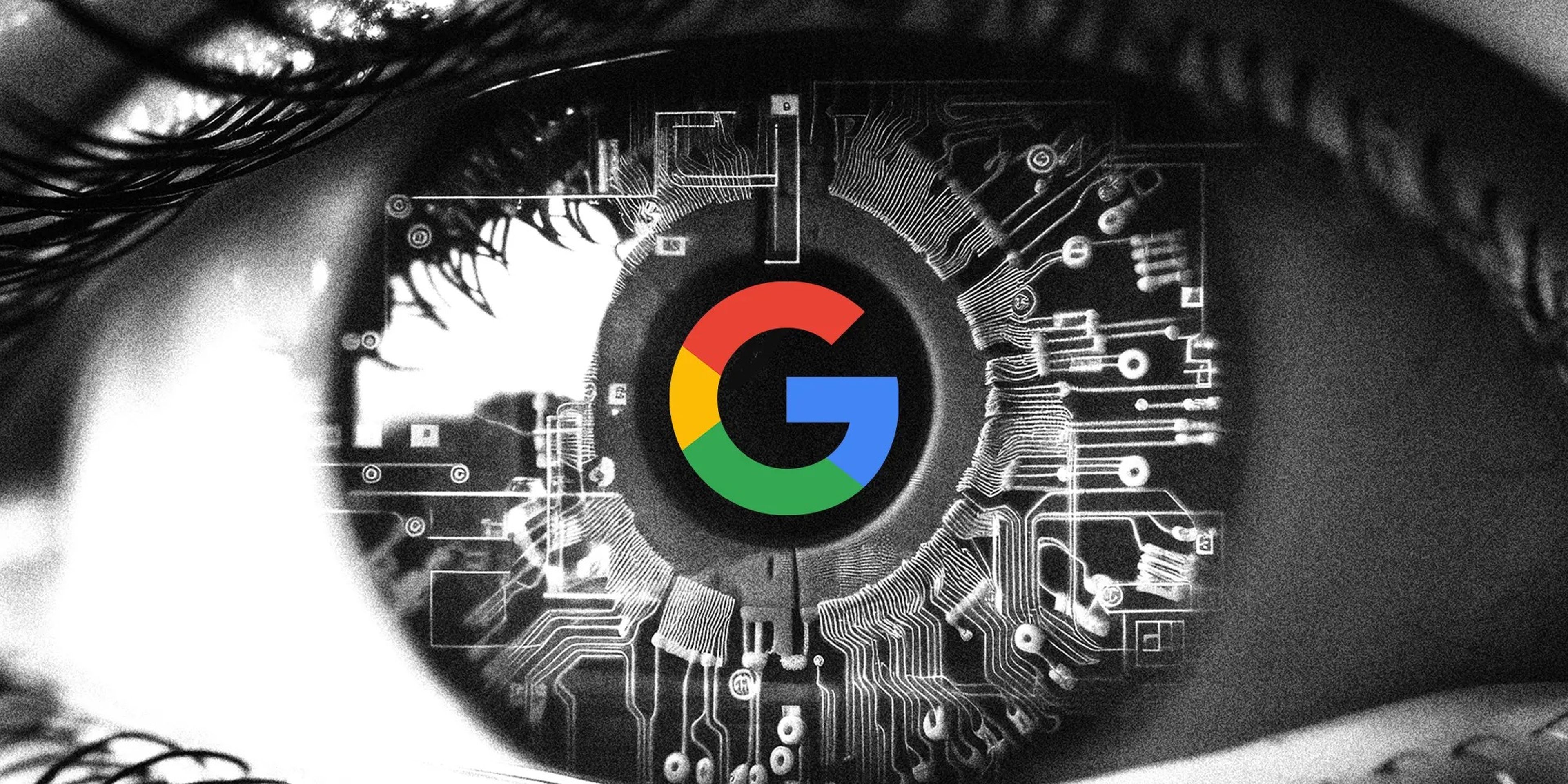 Una ilustración del logo de Google en el iris de una persona.