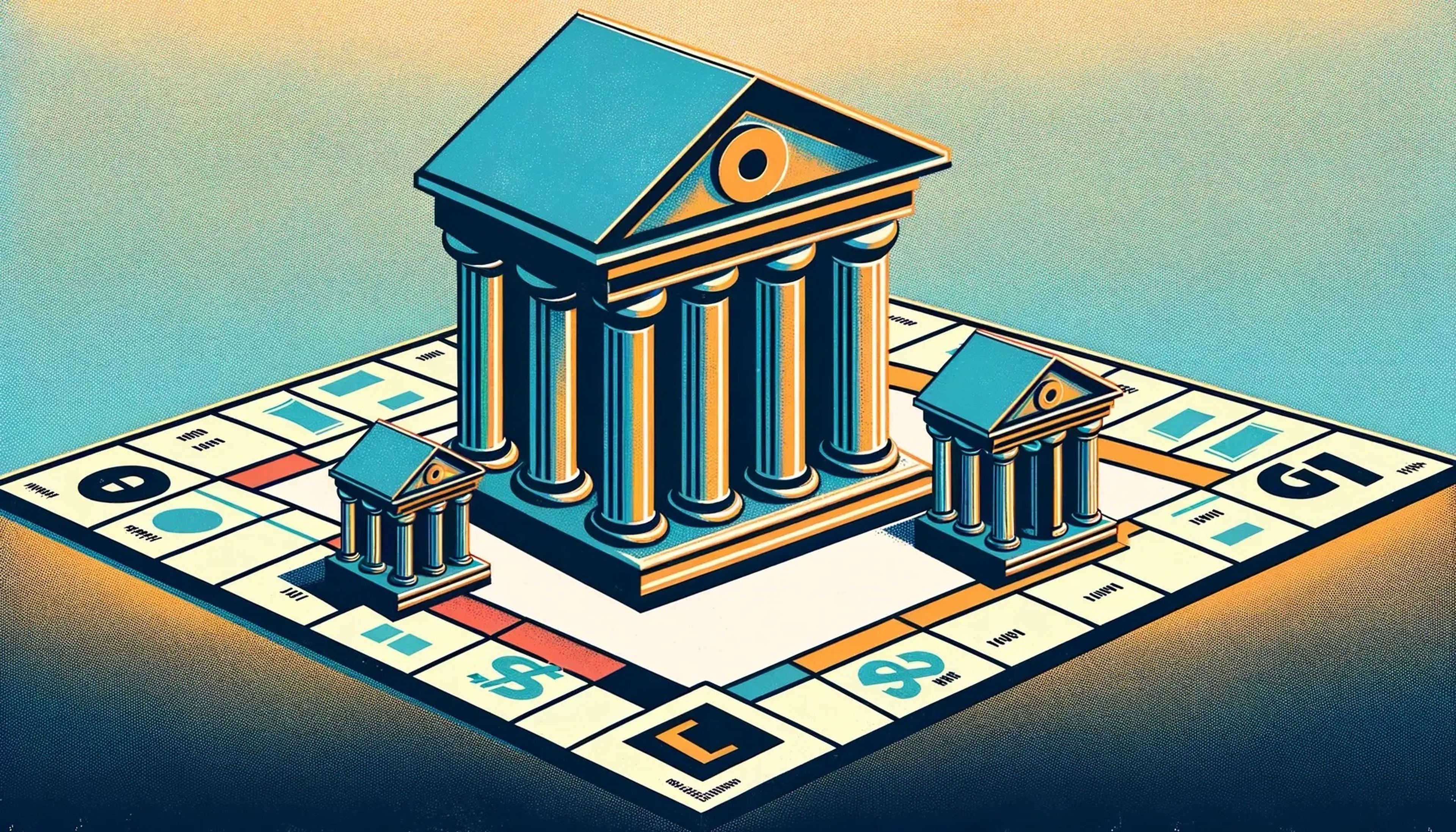 Ilustración de bancos en un tablero de Monopoly