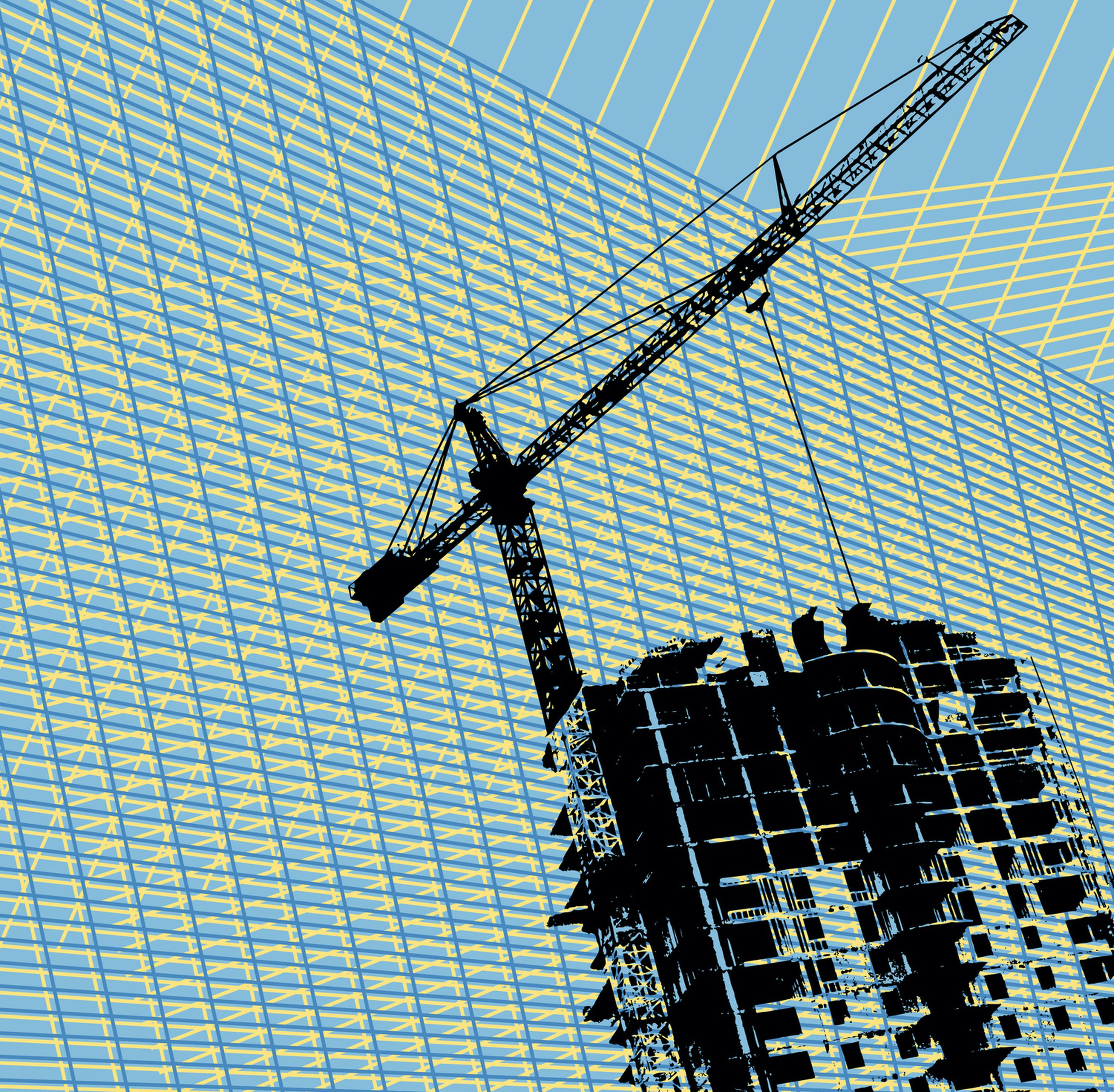 Ilustración de un edificio en construcción con una grúa