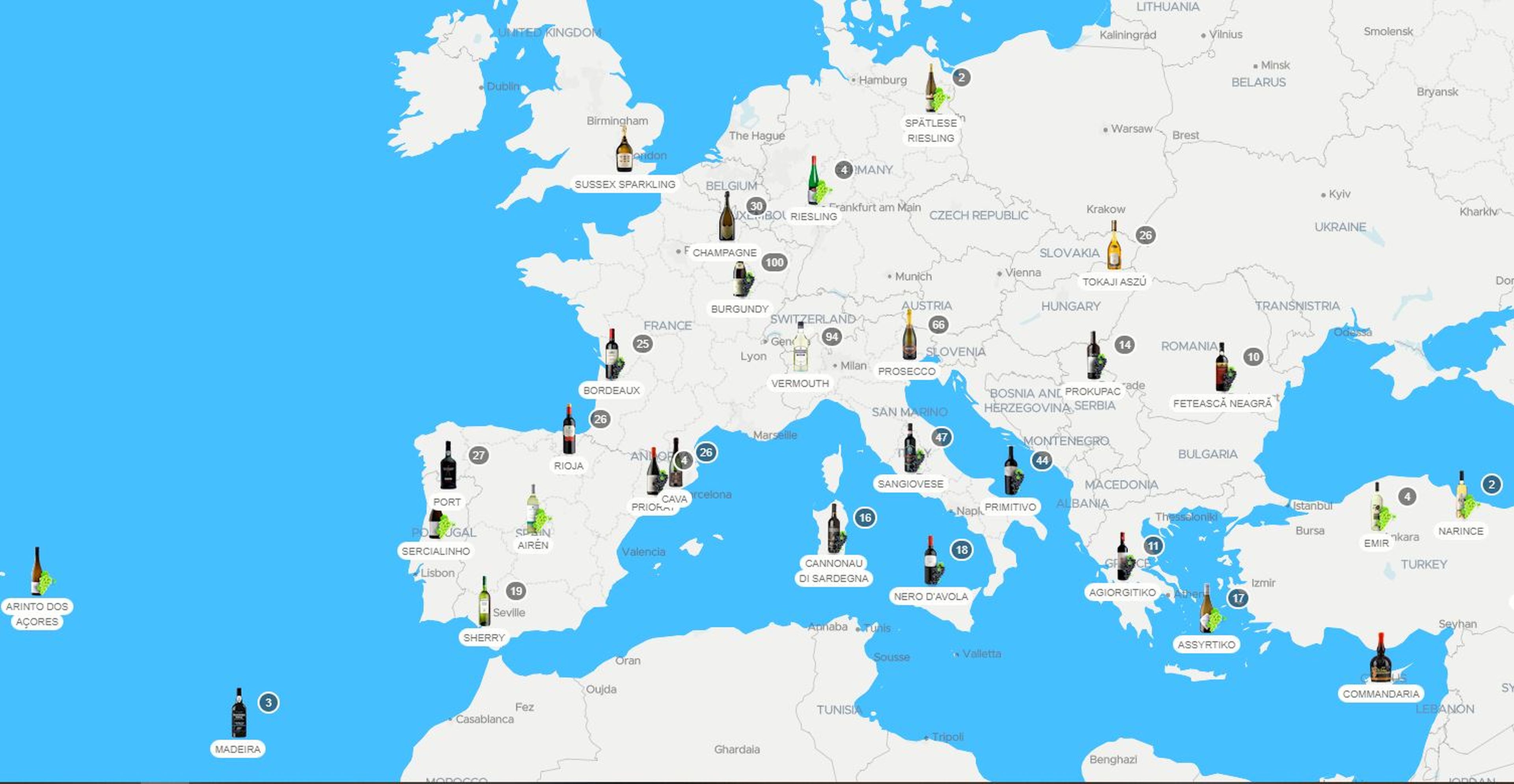 Mapa vinos Europa