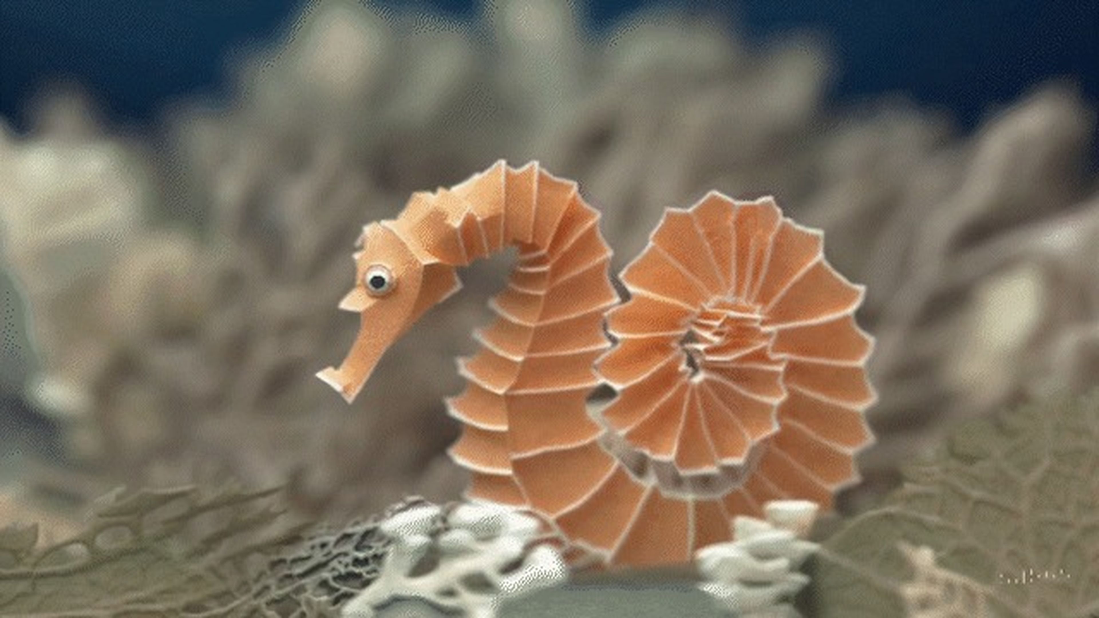 Un vídeo generado por Sora, la herramienta de IA de OpenAI, de un caballito de mar hecho de origami.