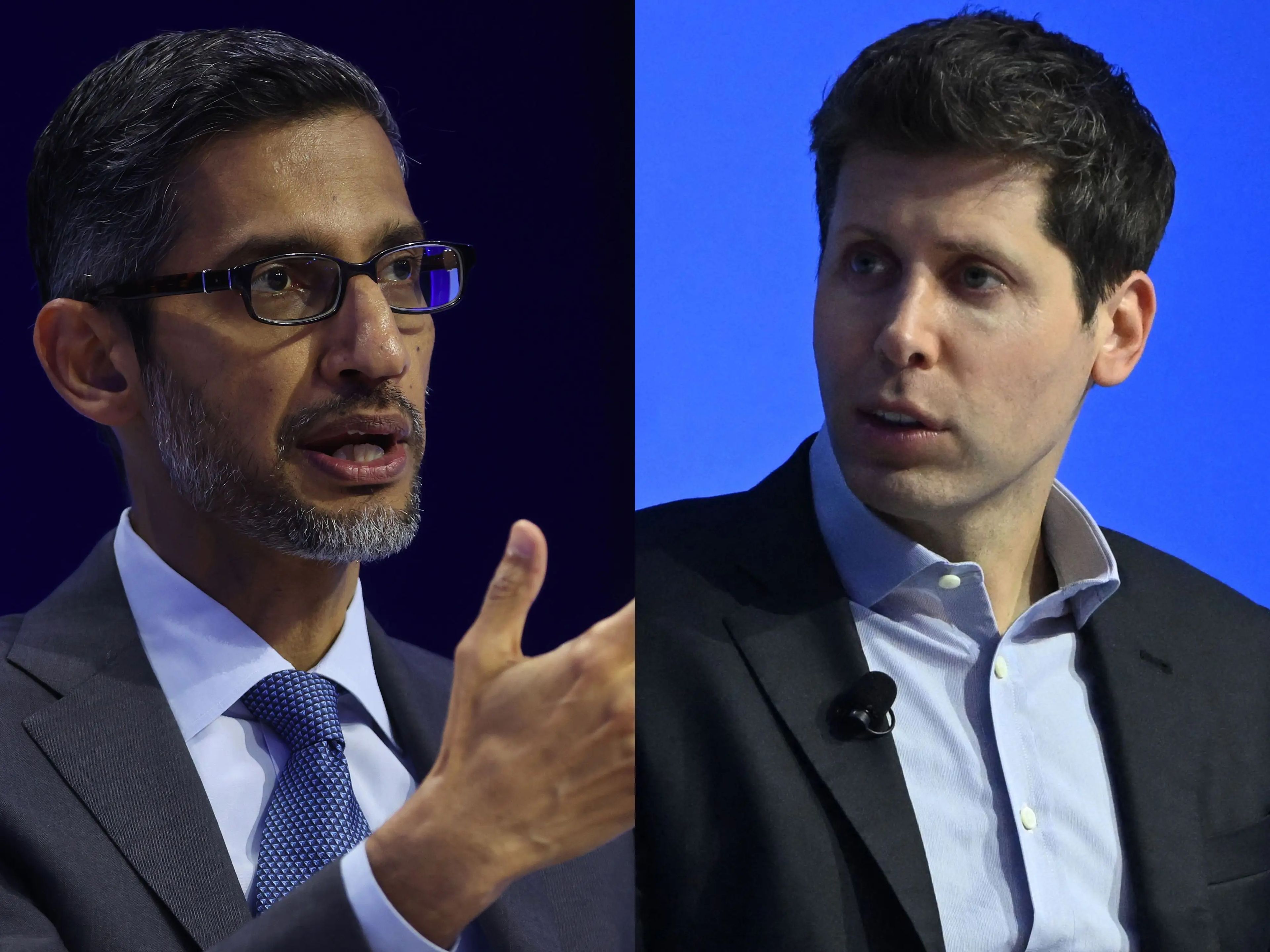 Sundar Pichai, líder de Google, y Sam Altman, fundador de OpenAI.