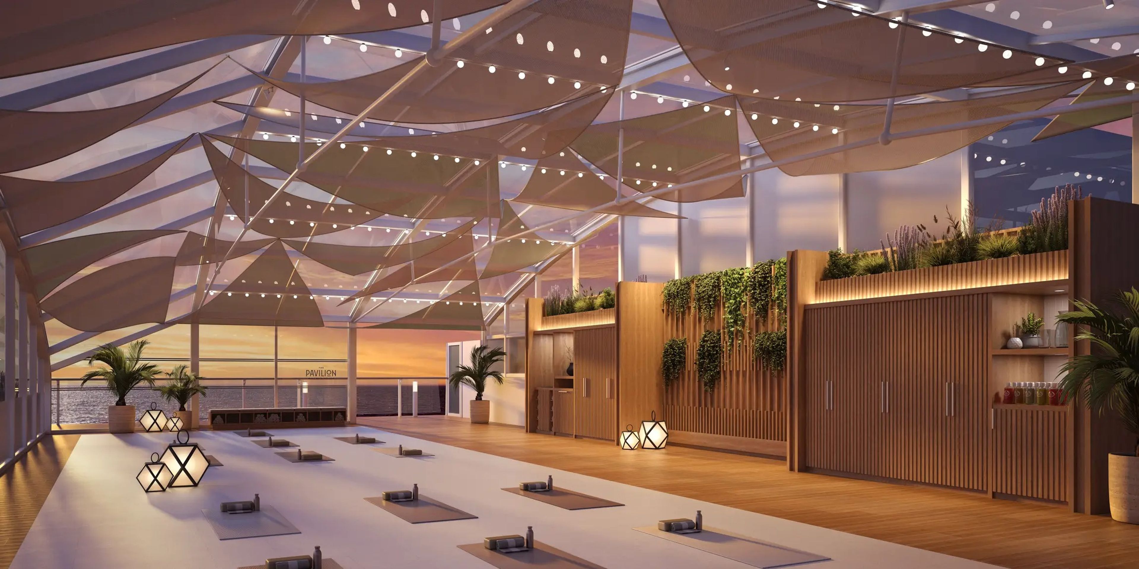 wellness studio with yoga mats rendering