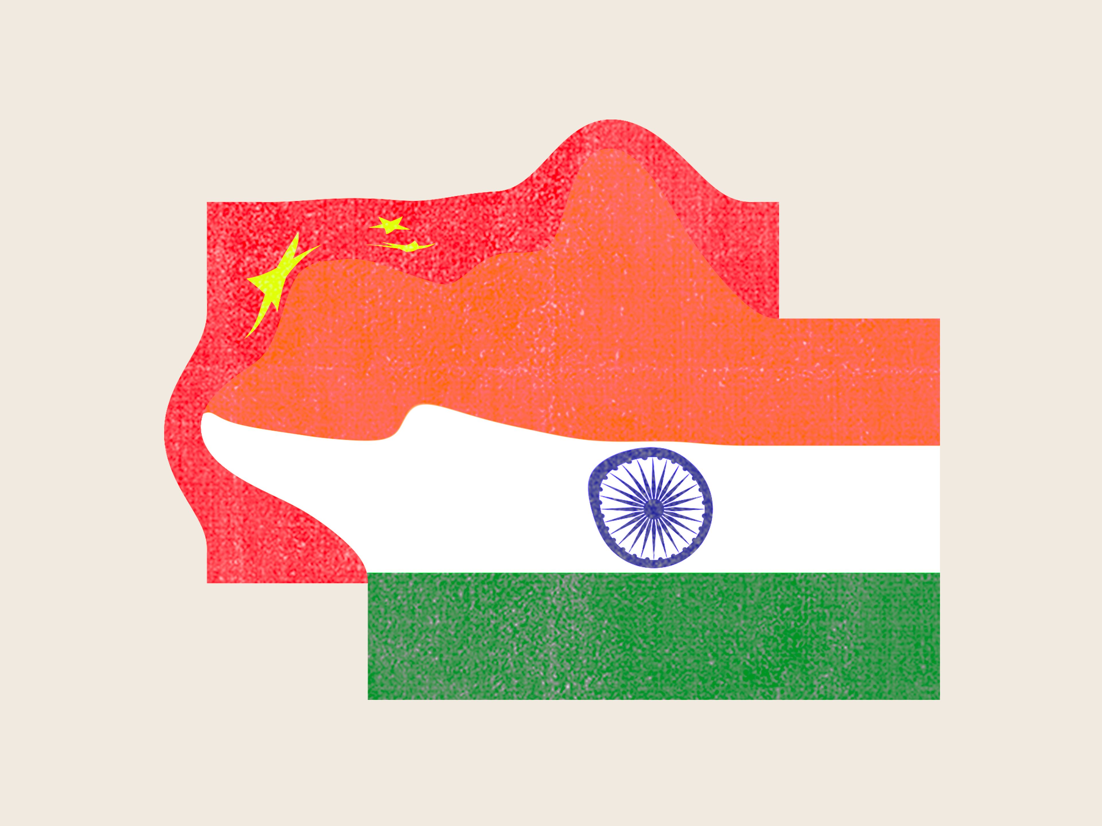 Banderas de India y China. 