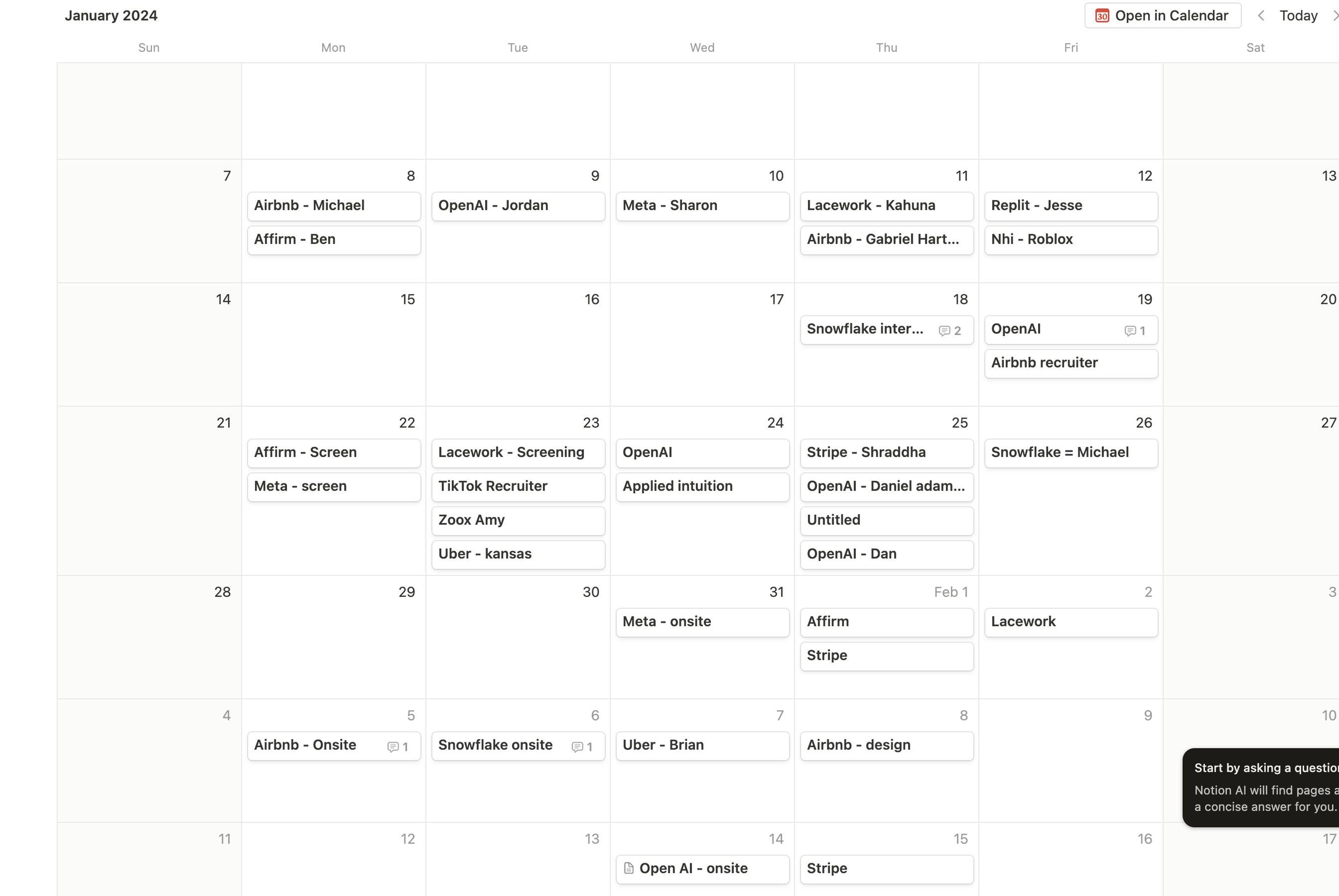 Calendario de entrevistas de enero de Eswarakrishnan.