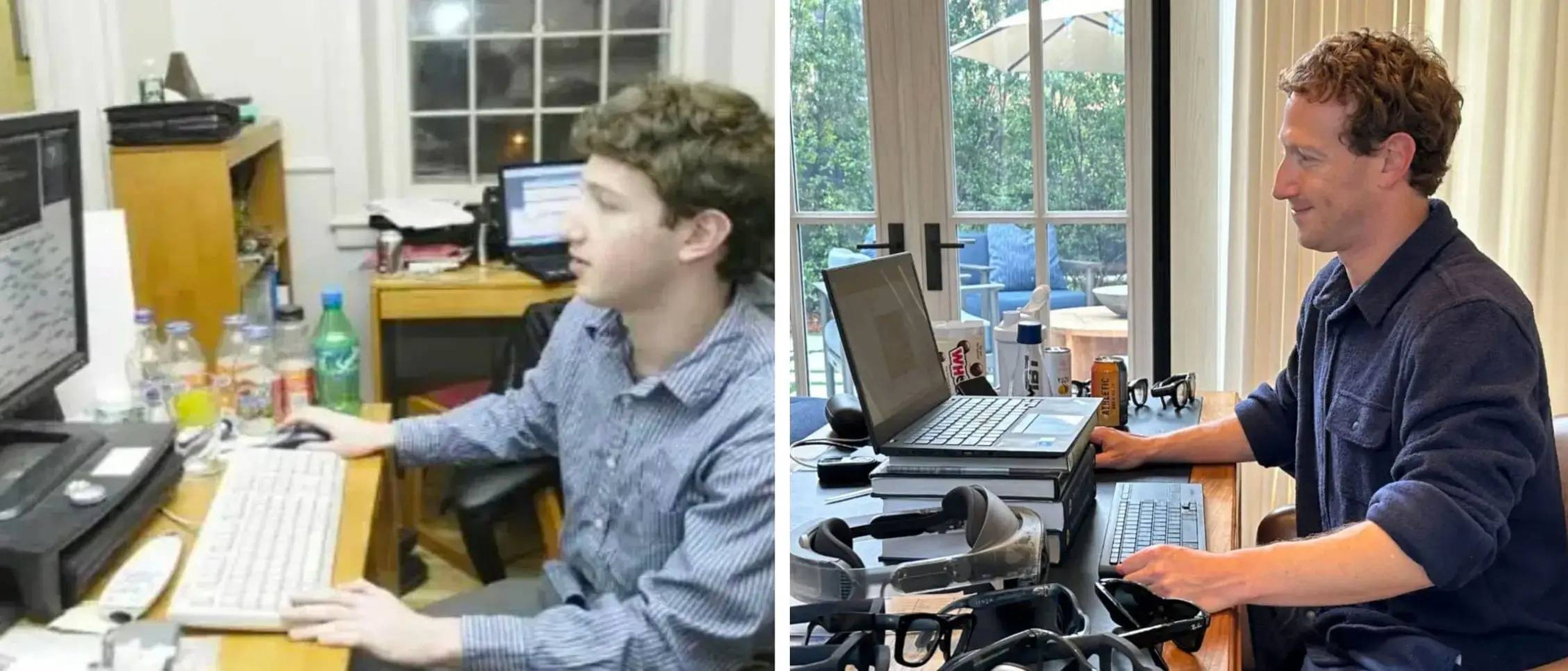 Mark Zuckerberg en los inicios de la fundación de Facebook (izquierda) y Mark Zuckerberg en la actualidad (derecha).