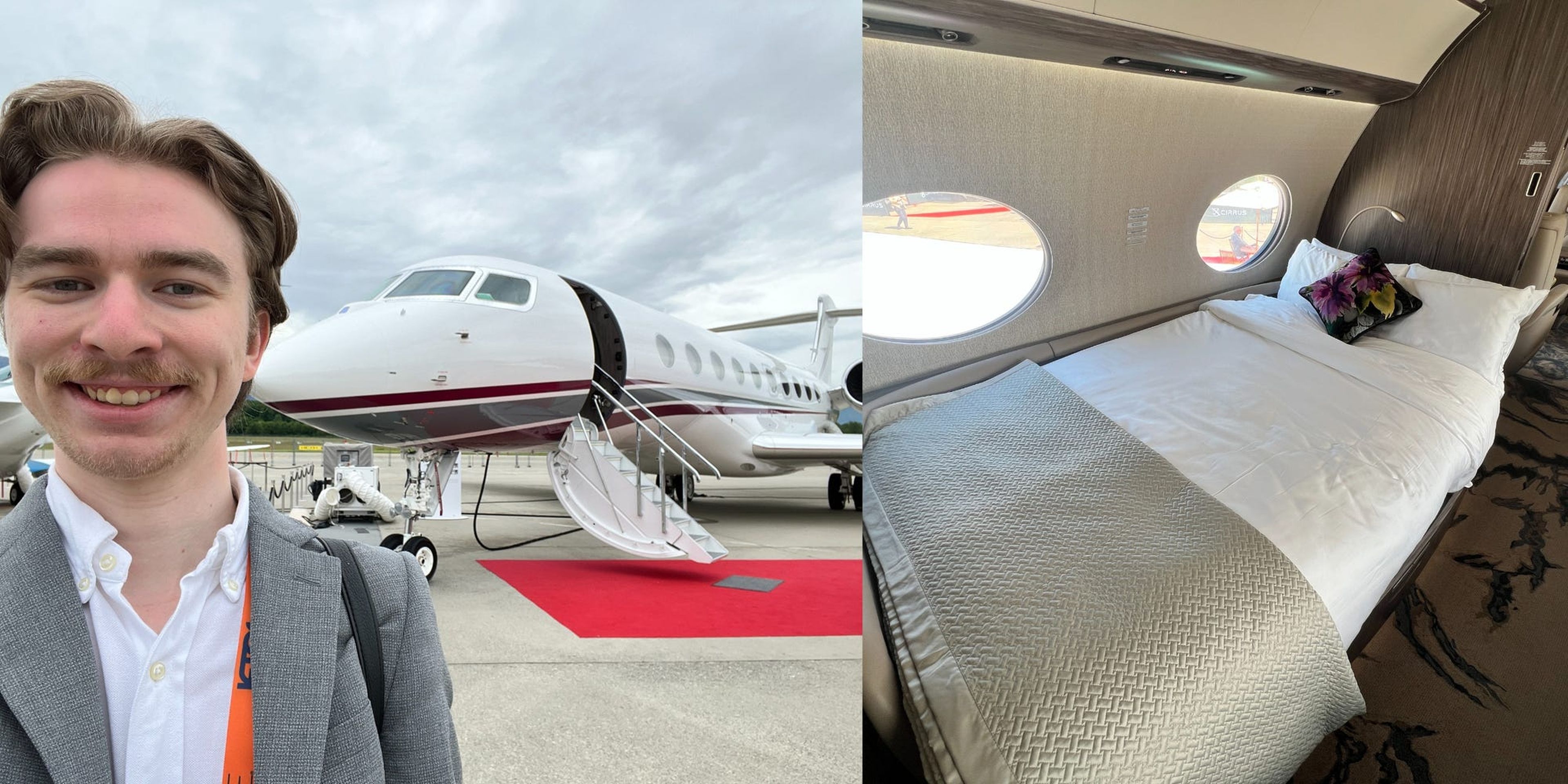 El autor, el Gulfstream G700 y su dormitorio a bordo.