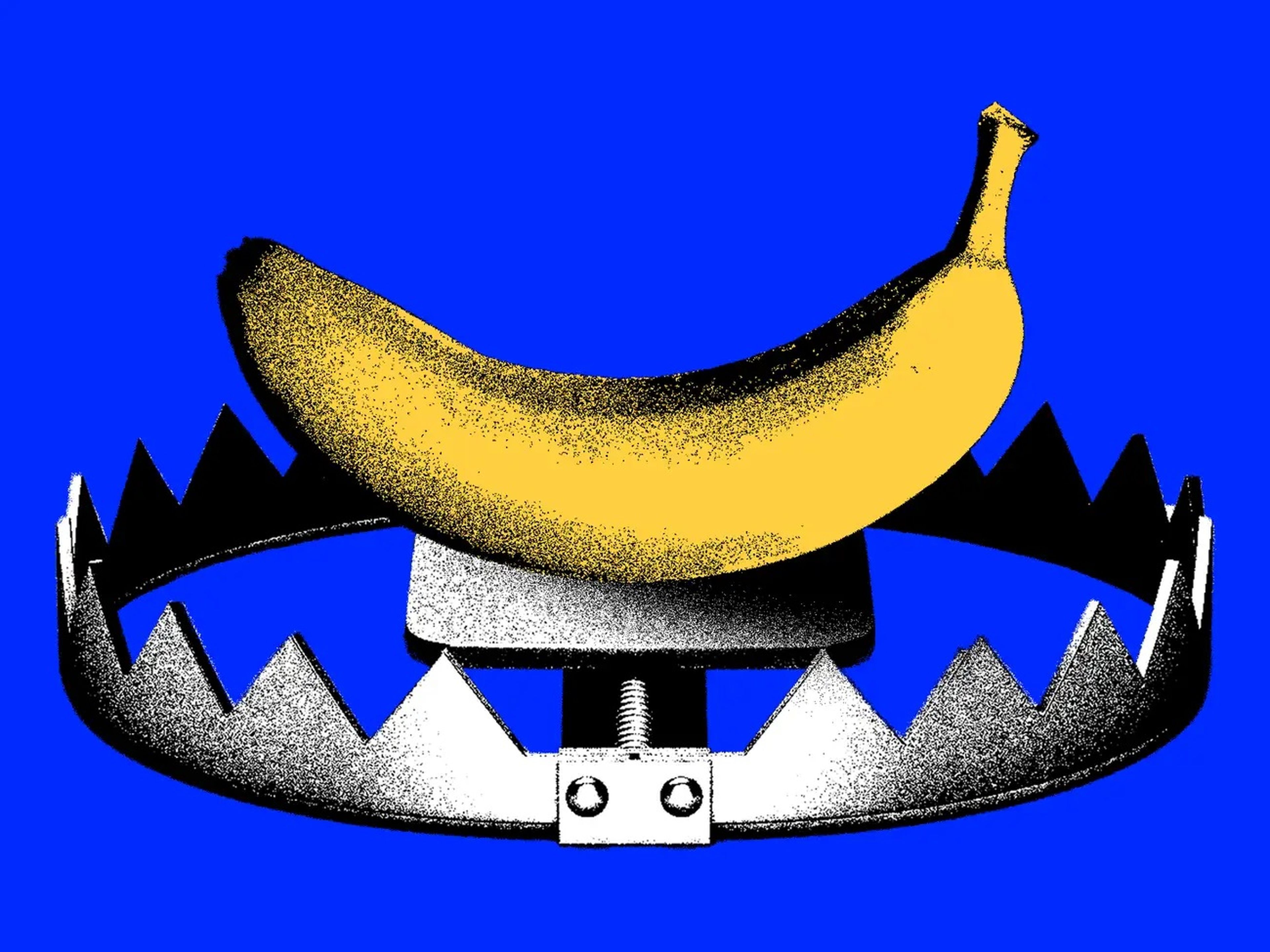 banana, plátano, trampa, cepo