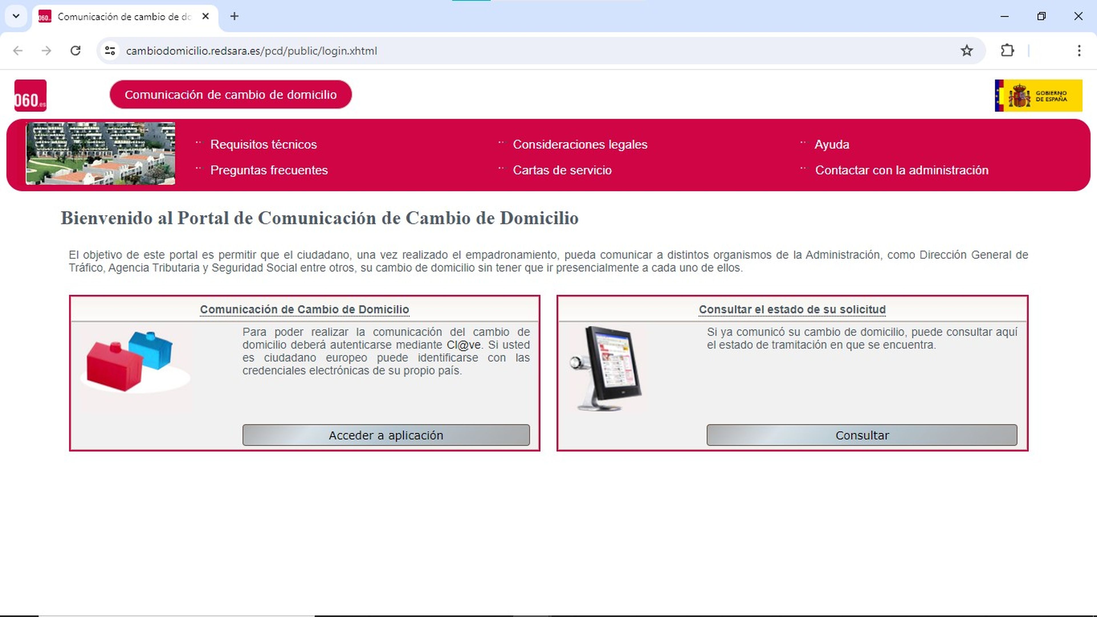 Captura portal cambio de domicilio