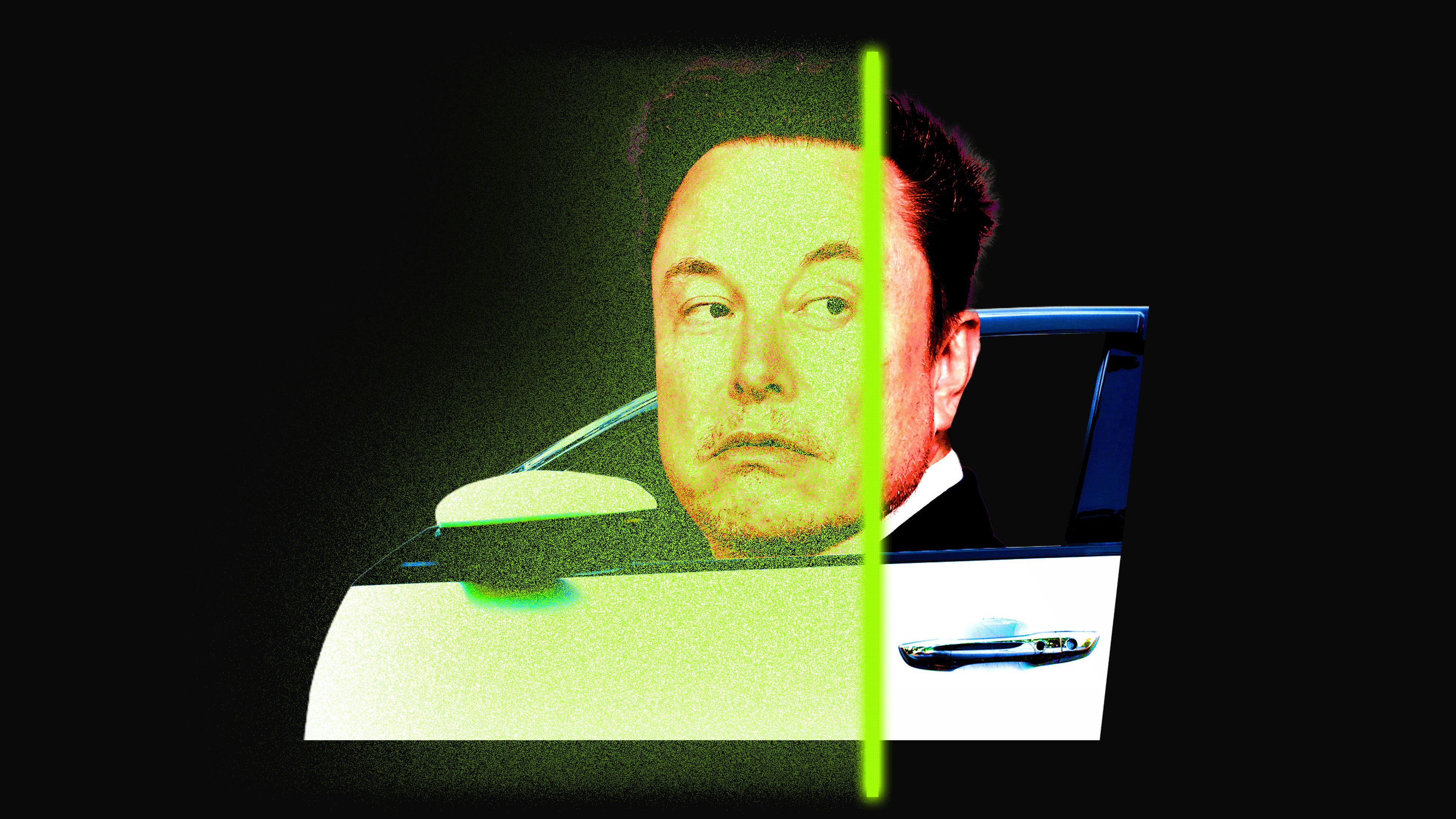 Ilustración Elon Musk coches Tesla IA conducción autónom