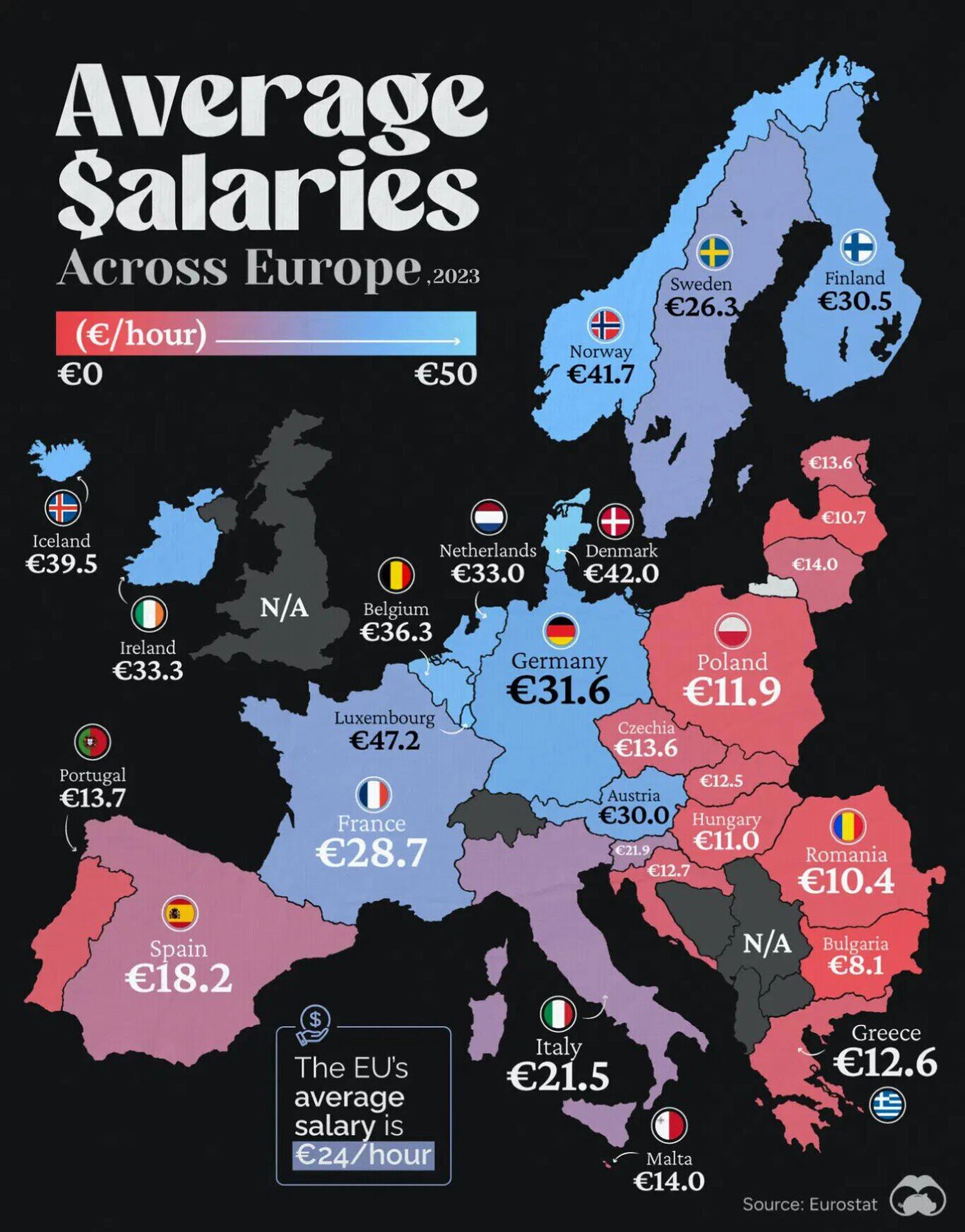 Mapa de los salarios de europa