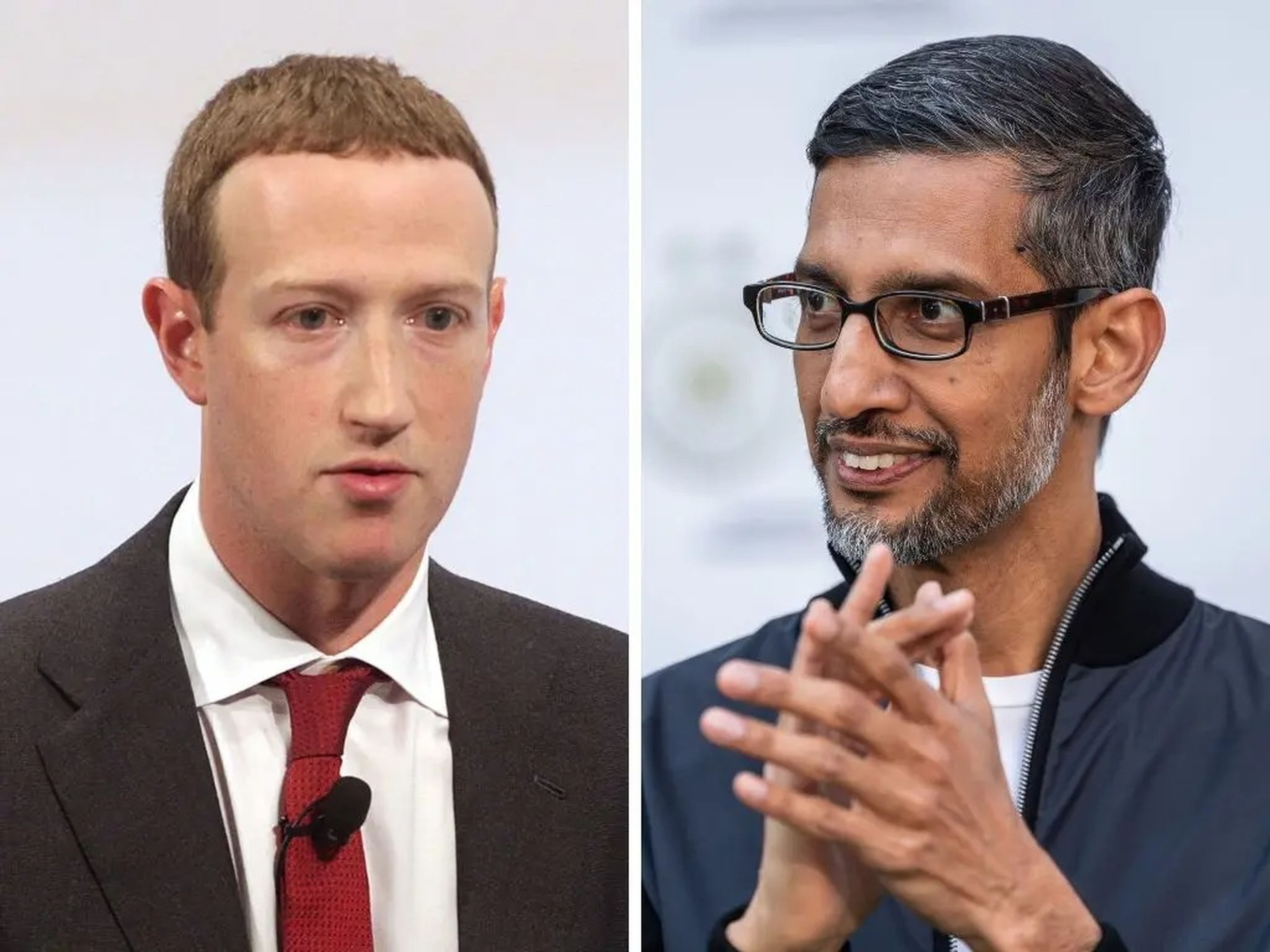 Mark Zuckerberg (left) and Sundar Pichai (right).