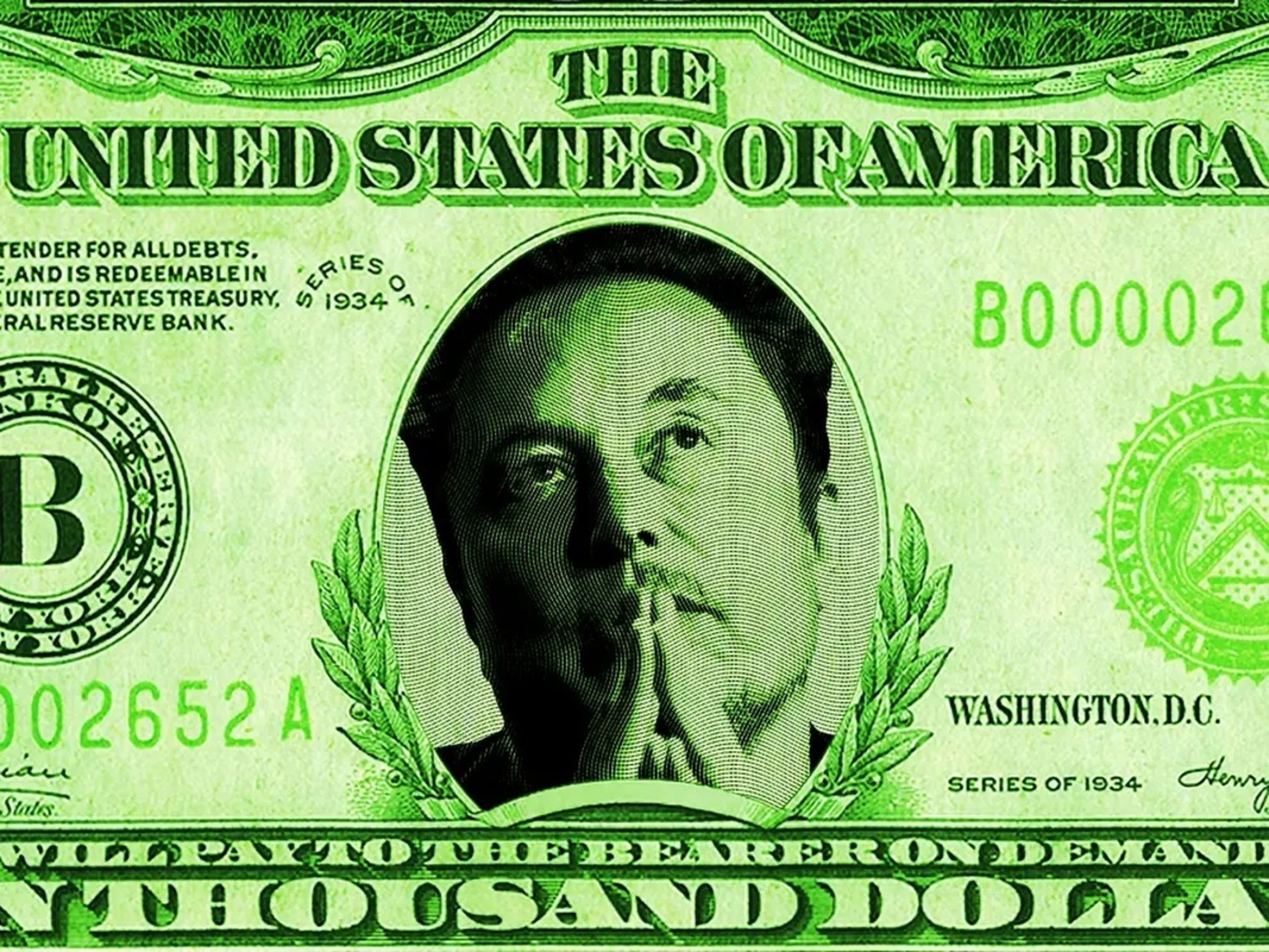 Montaje de Elon Musk en un billete de dolar