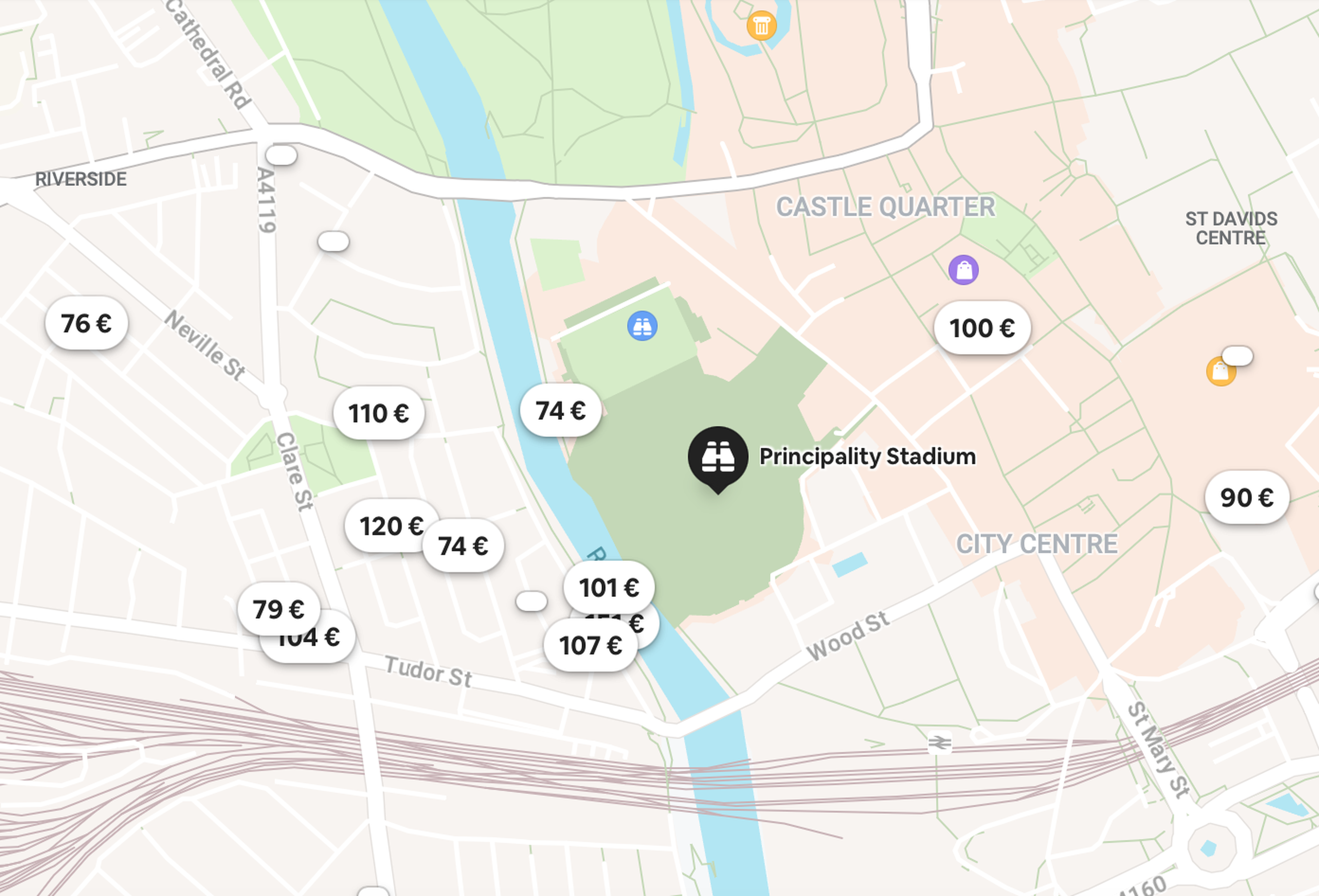 Precios en Airbnb para la semana del 2 al 8 de septiembre de 2024 en Cardiff.