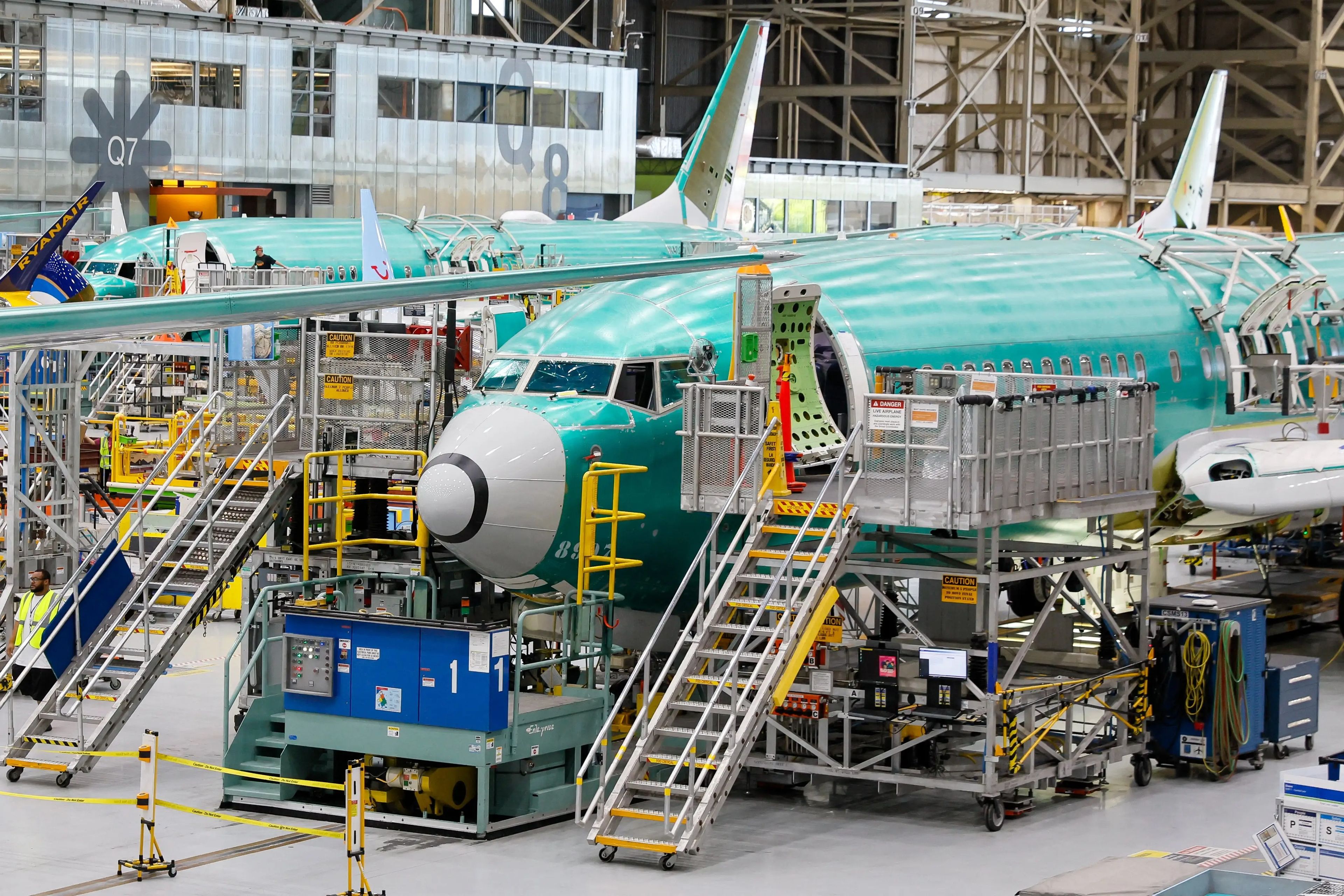 Aircraft being assembled at the Boeing factory in June 2024.