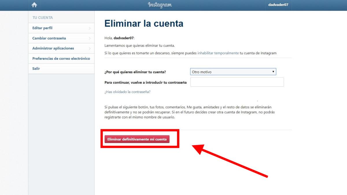 como eliminar una cuenta de instagram para siempre