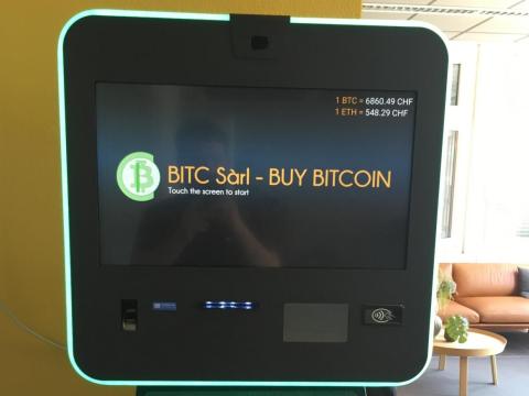 A bitcoin ATM inside of the Crypto Valley Labs coworking space.