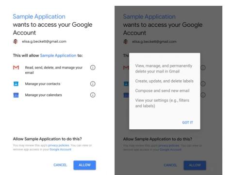 Gmail's opt-in alert spells out generally what a user is agreeing to.