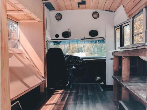 Before the mini school bus was fully converted.