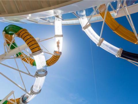 Passengers have access to 24 pools, whirlpools, surf simulators, and waterslides.