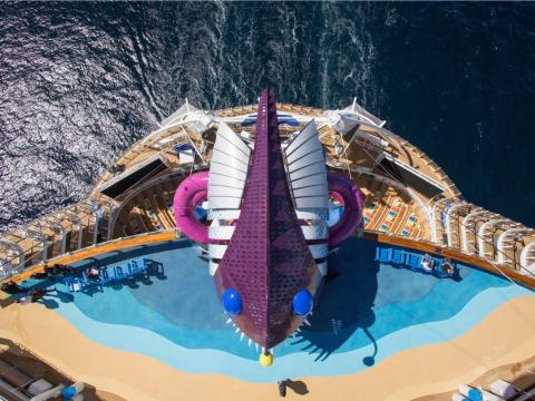 This is the top of the Ultimate Abyss, which sends riders down a 92-foot drop.