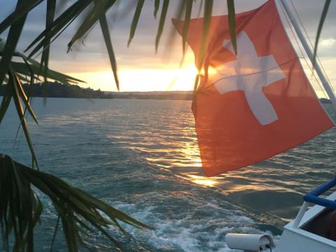 The view from the boat on Lake Zug.