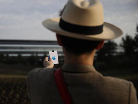 A visitor at Apple Park, Apple's new headquarters in Cupertino, California.