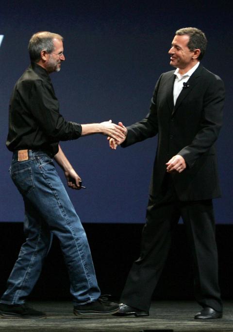 But at this point, Jobs' health was starting to fade, and observers started to take notice. Note how thin Jobs looks here, shaking hands with Disney CEO Bob Iger at a 2006 Apple event.
