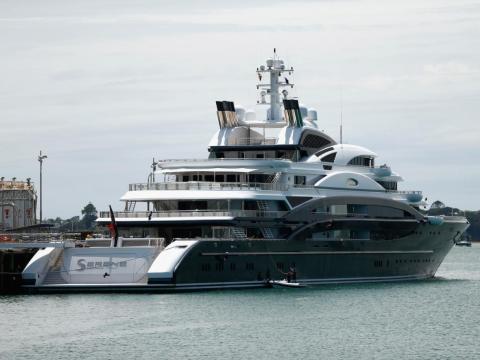 The superyacht Serene is pictured at Auckland's Wynyard Wharf in Auckland, New Zealand.
